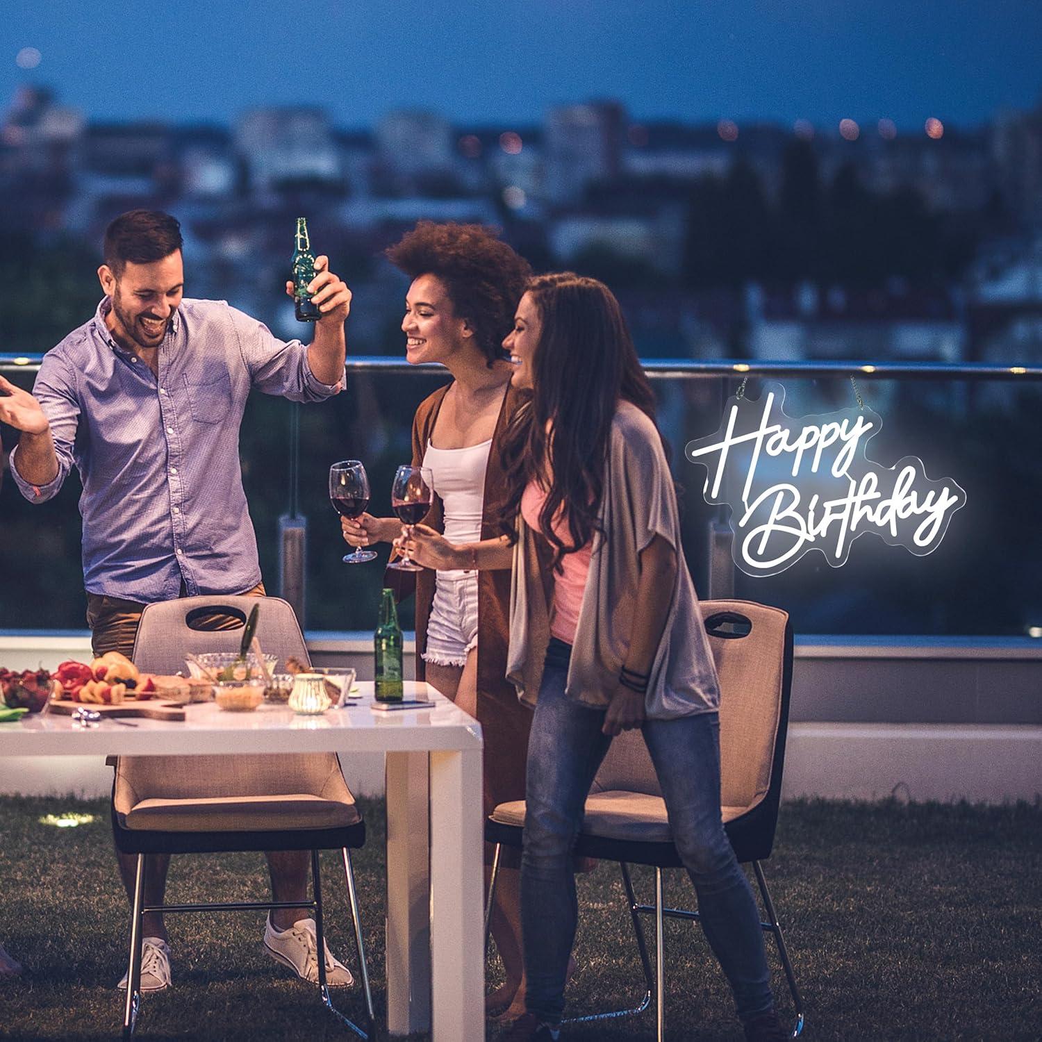 Letrero de Neón Feliz Cumpleaños ASIUXIRS 43.2x33cm Blanco