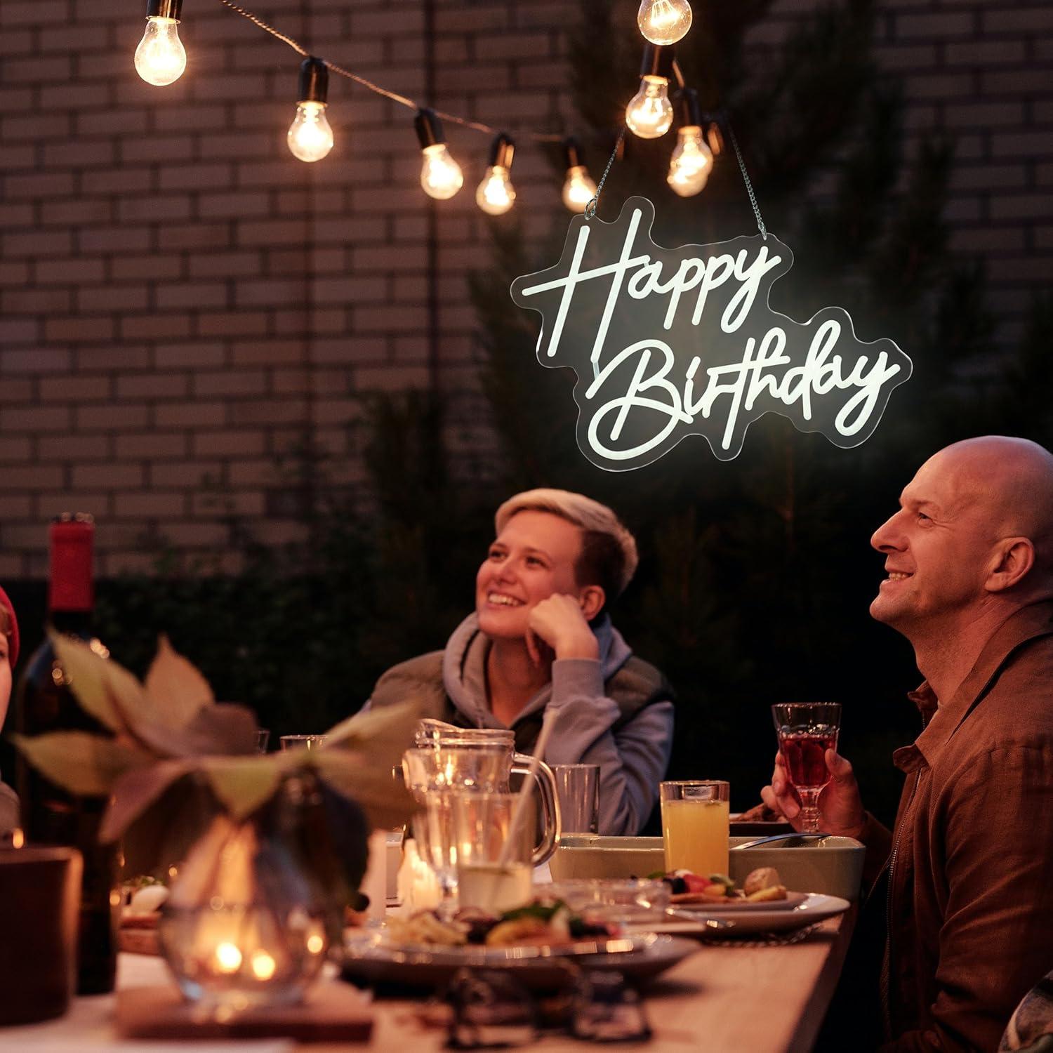 Letrero de Neón Feliz Cumpleaños ASIUXIRS 43.2x33cm Blanco