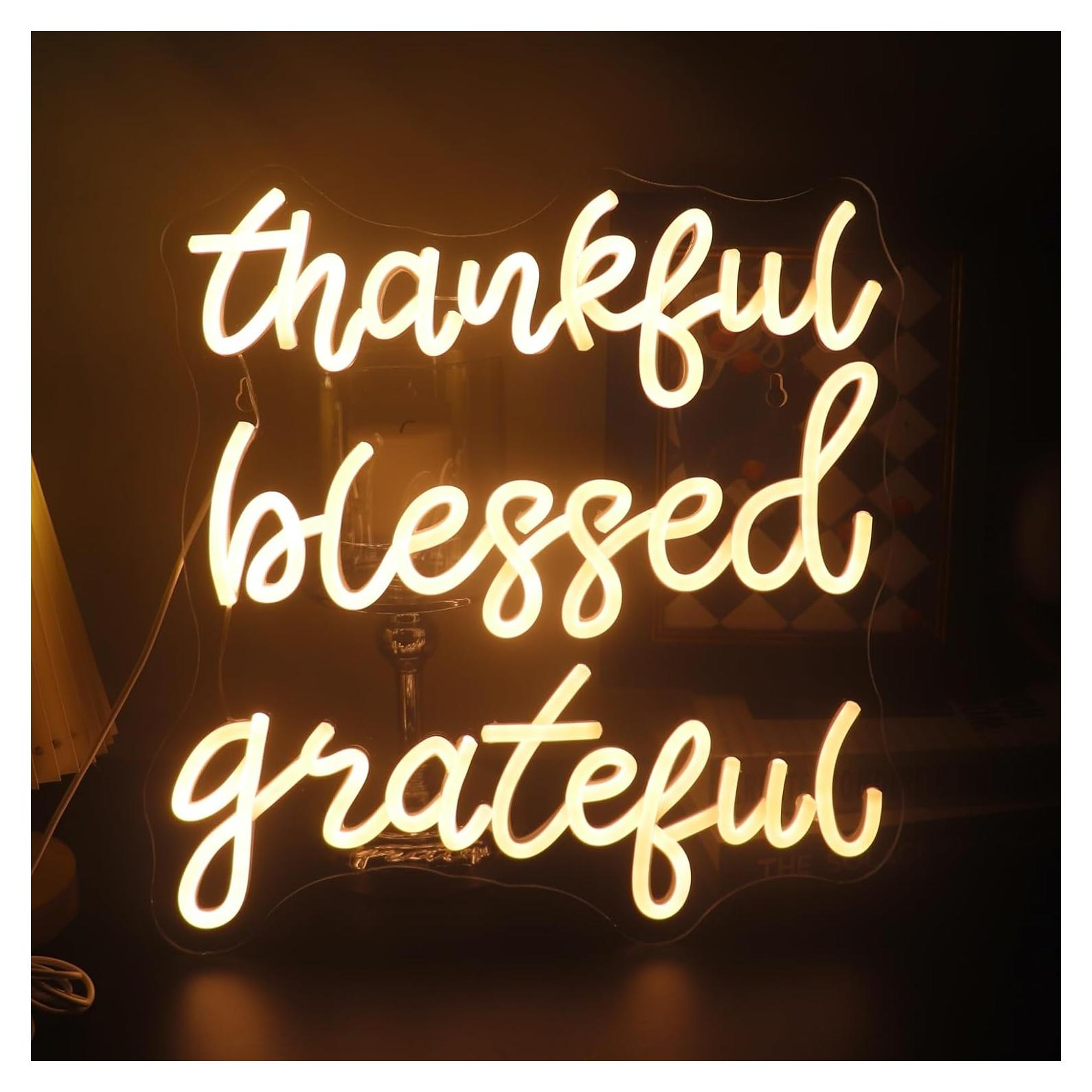 Letrero de Neón LED Agradecido Bendecido QiaoFei 44x38cm