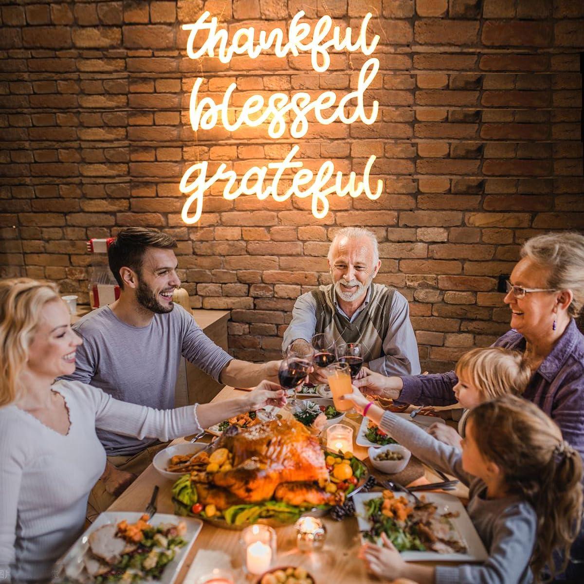 Letrero de Neón LED Agradecido Bendecido QiaoFei 44x38cm