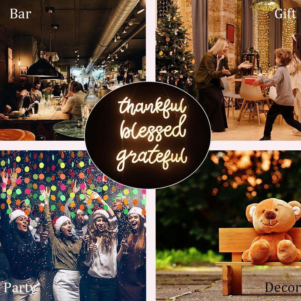 Letrero de Neón LED Agradecido Bendecido QiaoFei 44x38cm