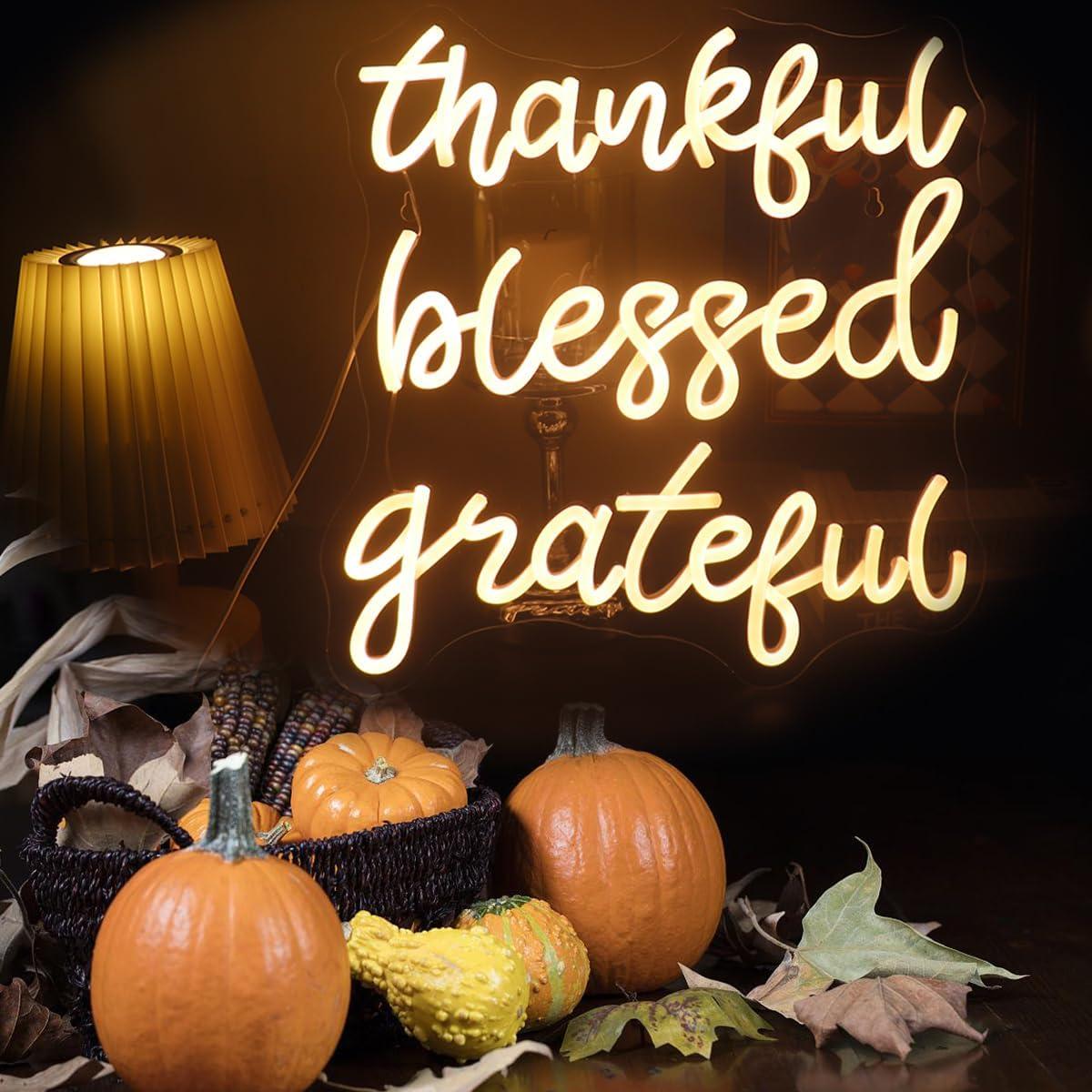 Letrero de Neón LED Agradecido Bendecido QiaoFei 44x38cm