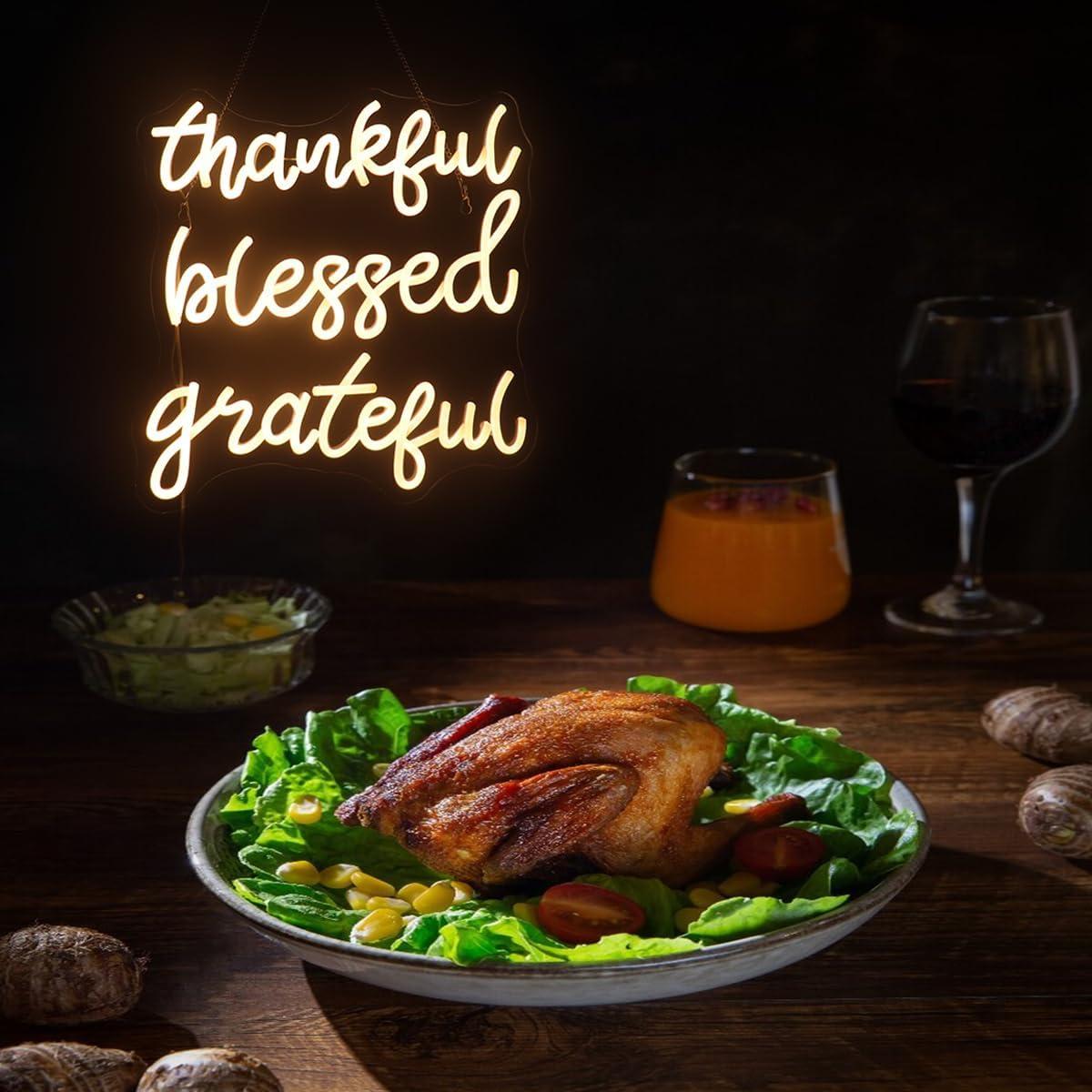 Letrero de Neón LED Agradecido Bendecido QiaoFei 44x38cm