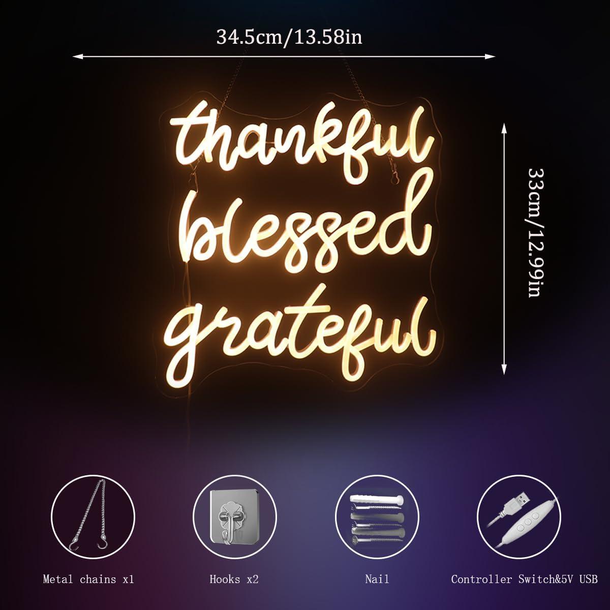 Letrero de Neón LED Agradecido Bendecido QiaoFei 44x38cm