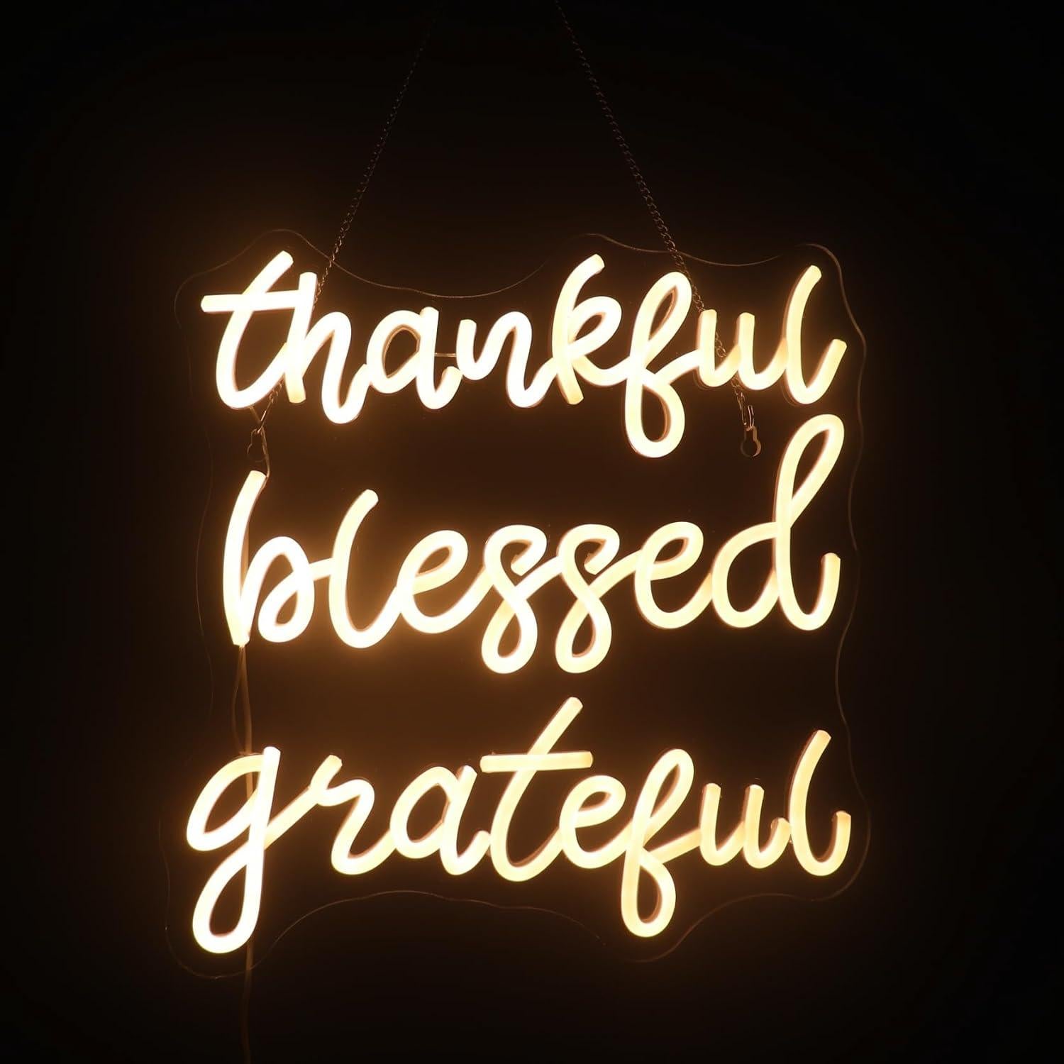 Letrero de Neón LED Agradecido Bendecido QiaoFei 44x38cm