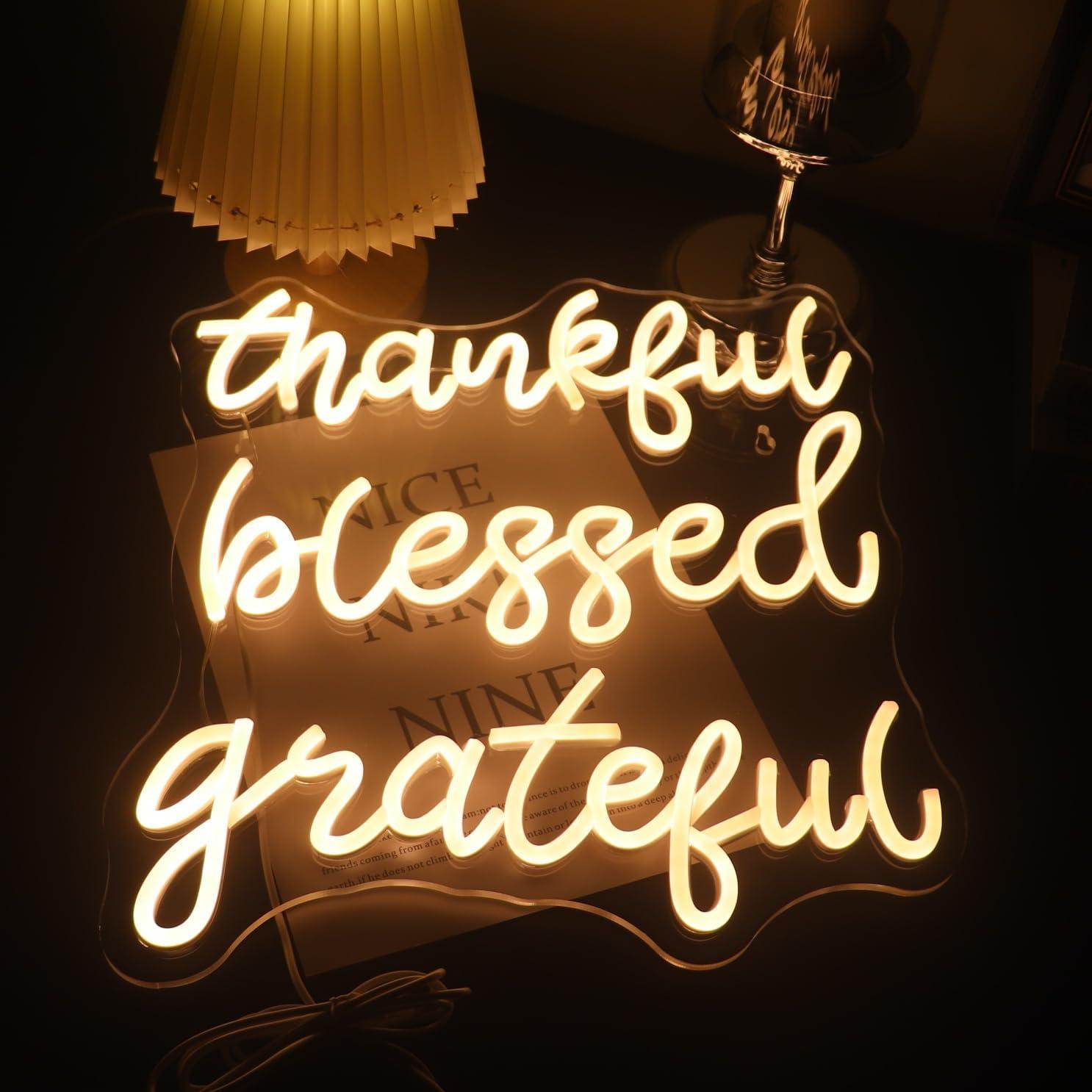 Letrero de Neón LED Agradecido Bendecido QiaoFei 44x38cm