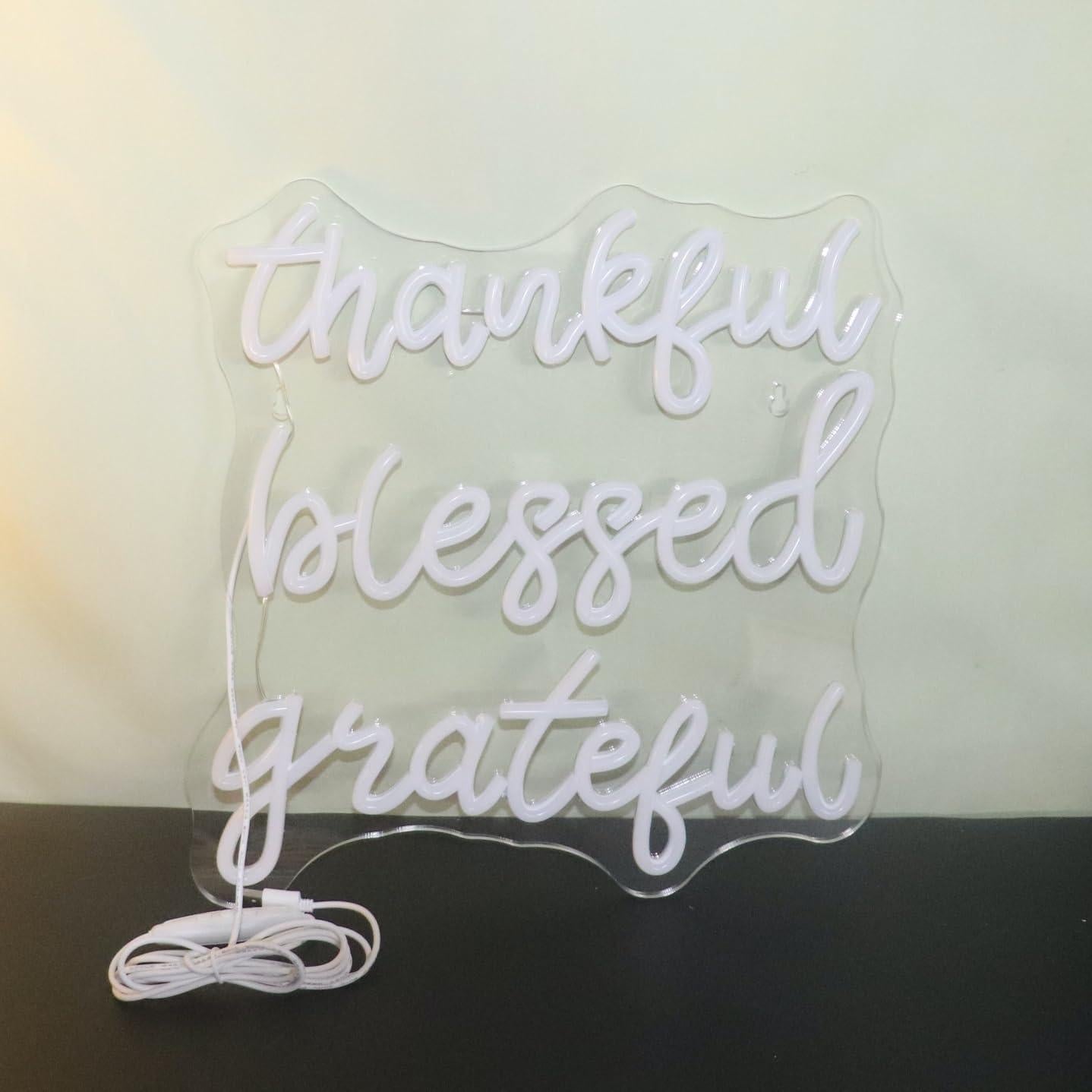 Letrero de Neón LED Agradecido Bendecido QiaoFei 44x38cm