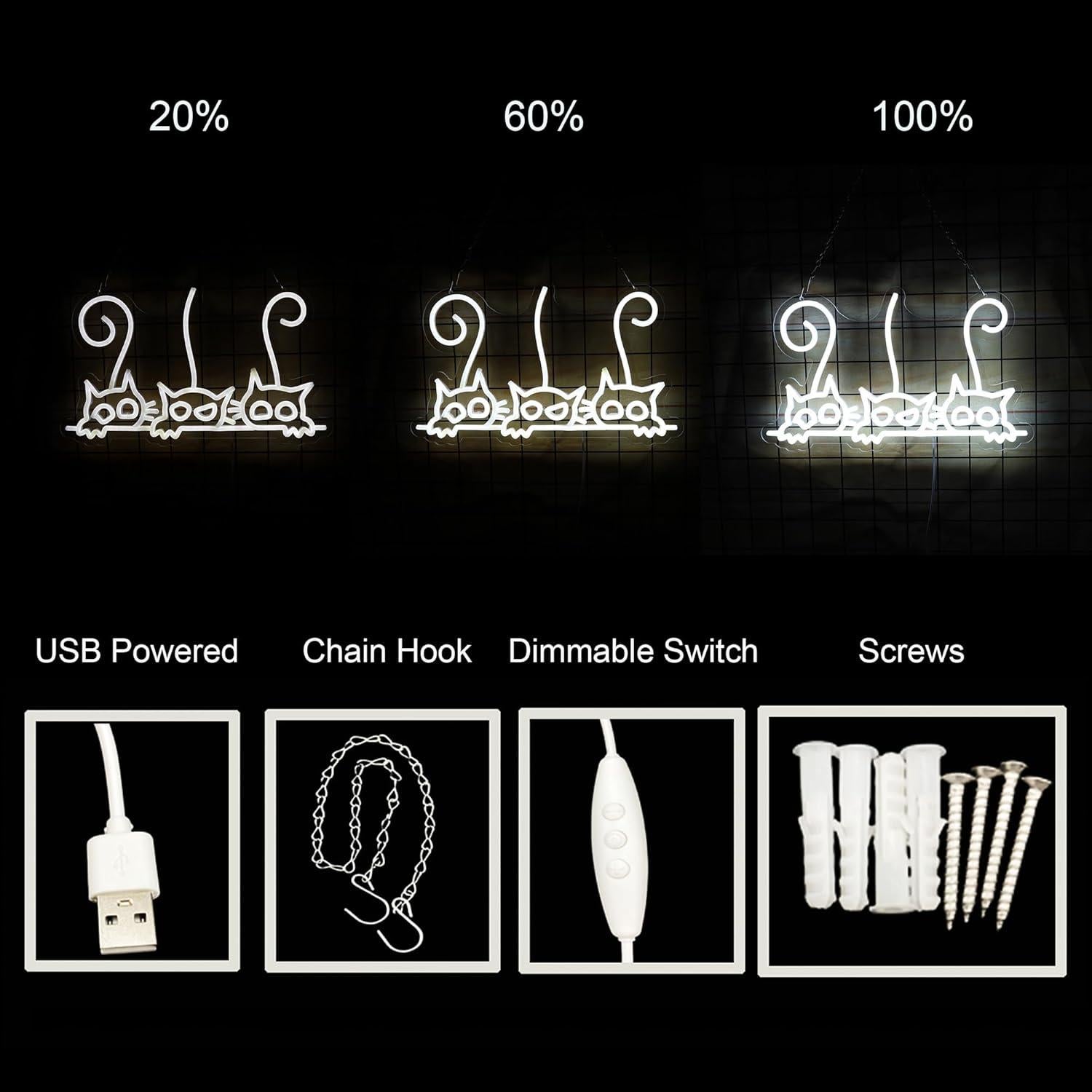 Luz de Neón LED Gato Blanco Siko-3 para Decoración