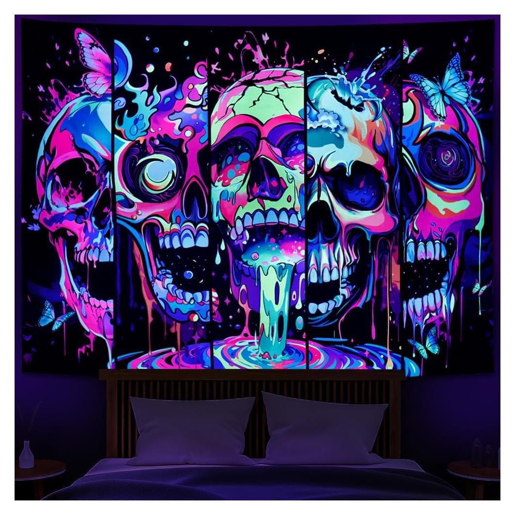 Tapiz Heopapin Calavera UV Reactivo 150x130cm Decoración Halloween