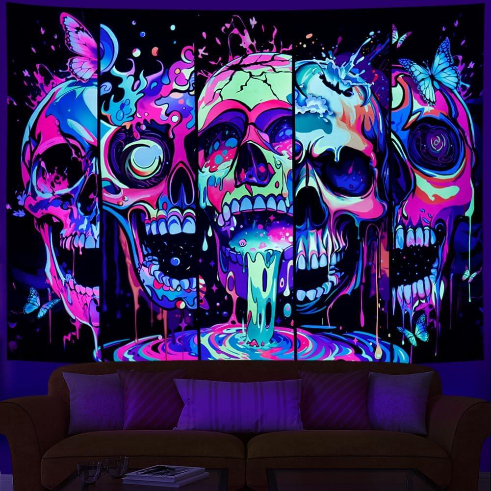 Tapiz Heopapin Calavera UV Reactivo 150x130cm Decoración Halloween
