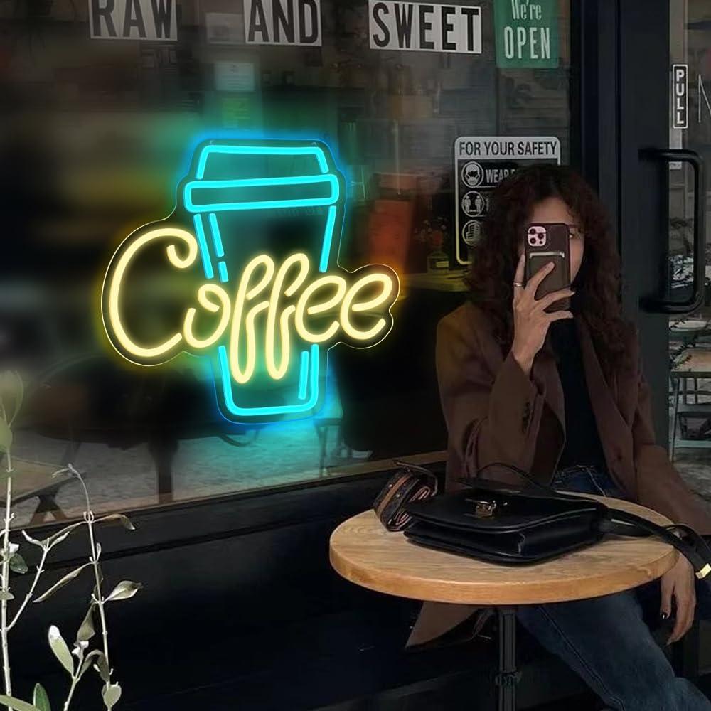 Cartel de Neón LED RuCvixkt B-CoffeeBar para Decoración