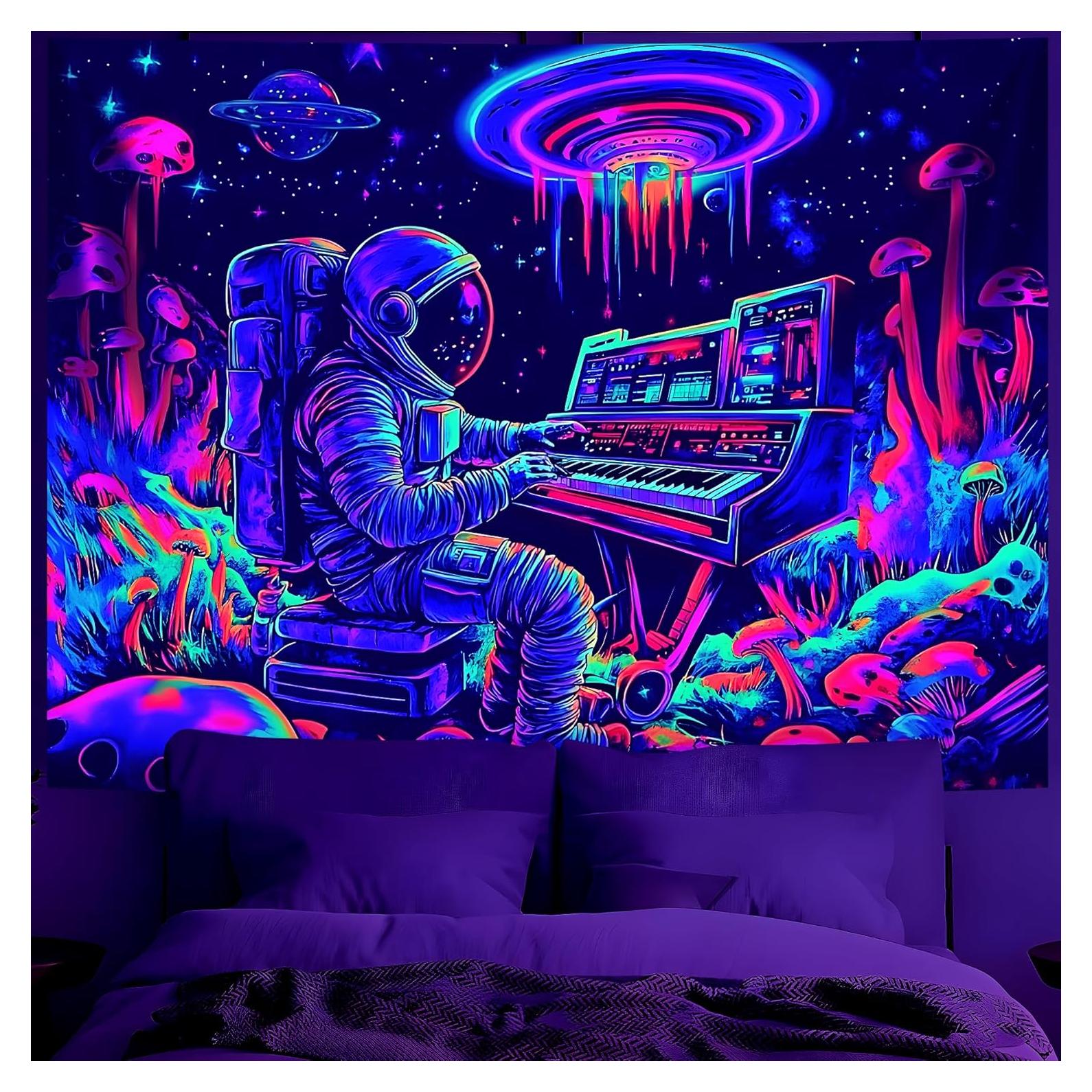 Tapiz Psicodélico BVBOX Astronauta & Piano UV 200x150cm