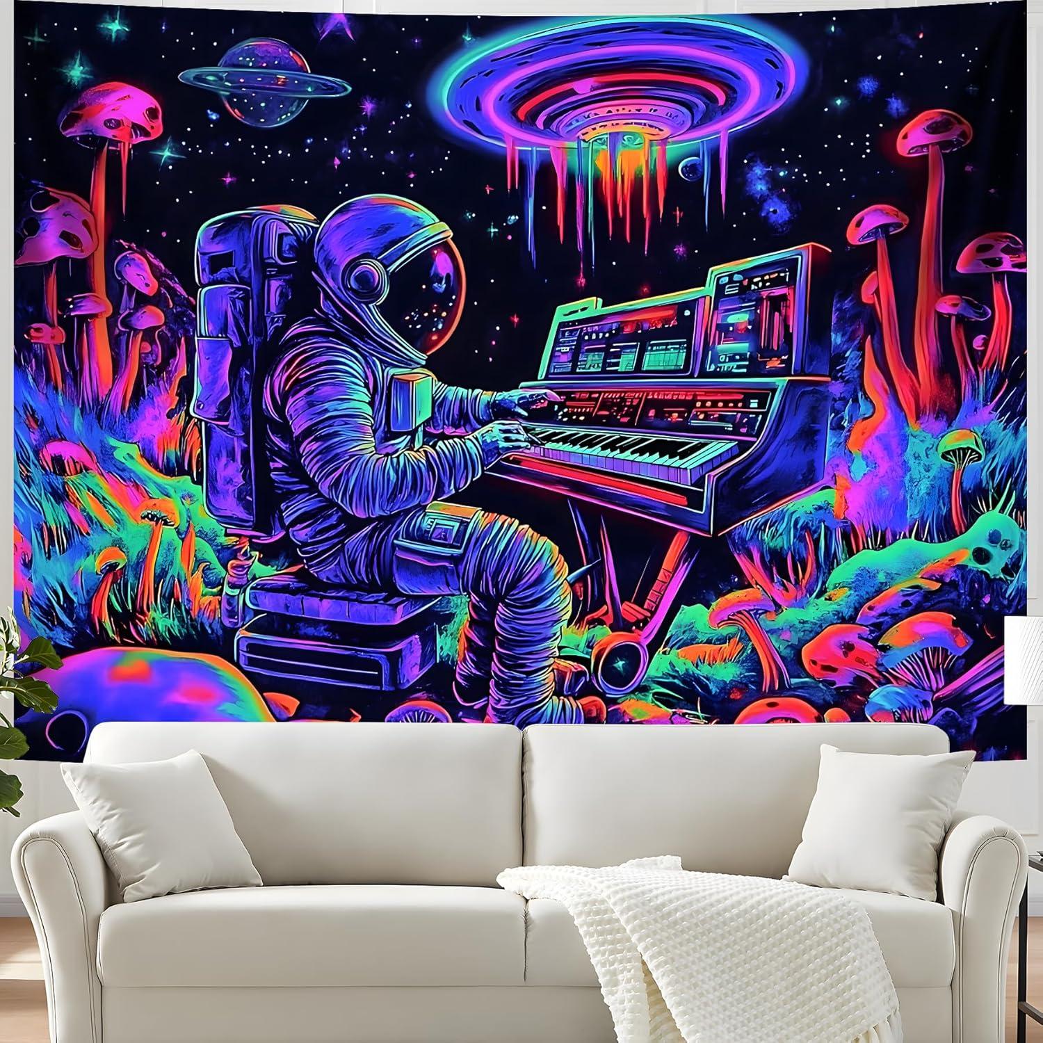 Tapiz Psicodélico BVBOX Astronauta & Piano UV 200x150cm