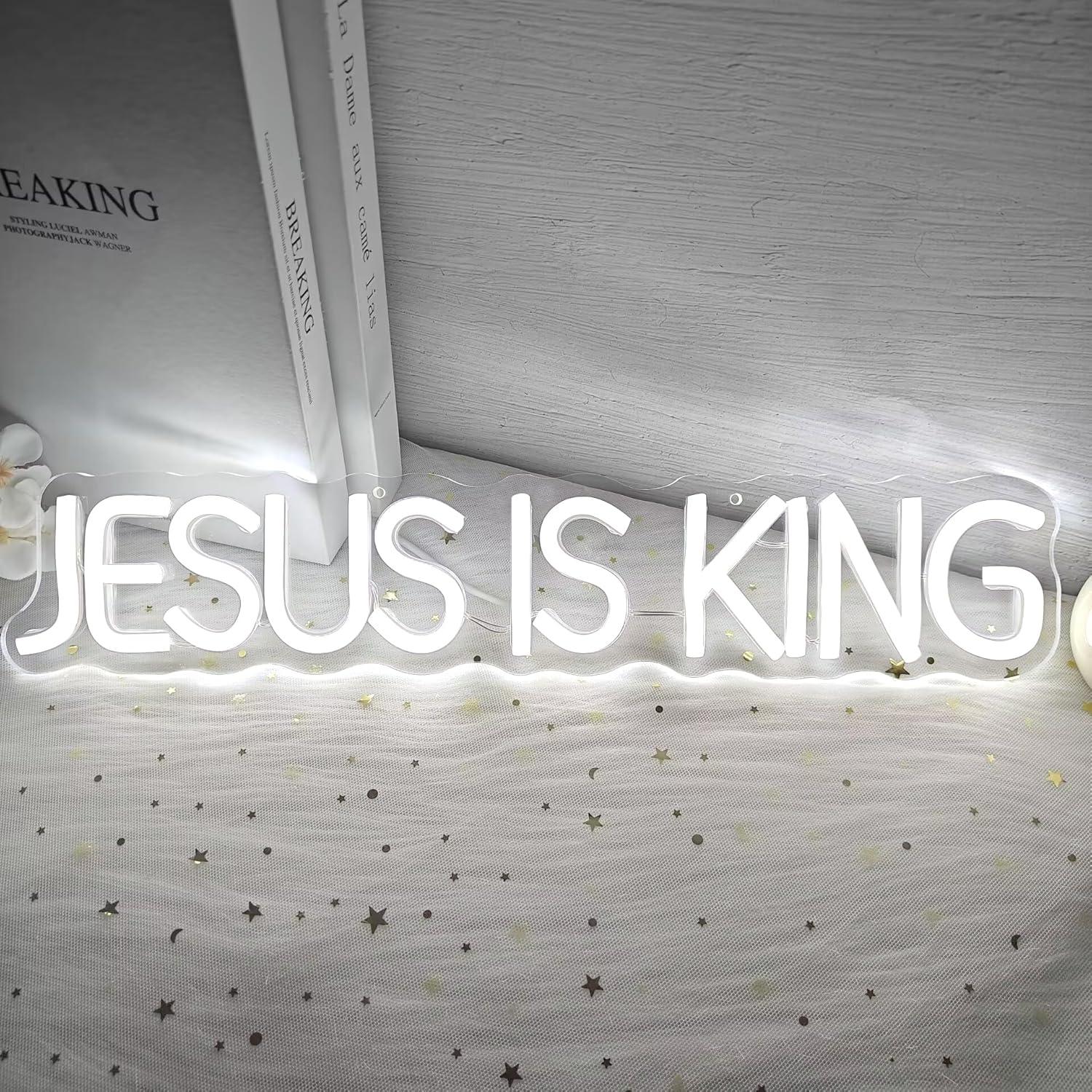 Letrero Neón LED Jesús Es Rey - Decoración Religiosa Blanca