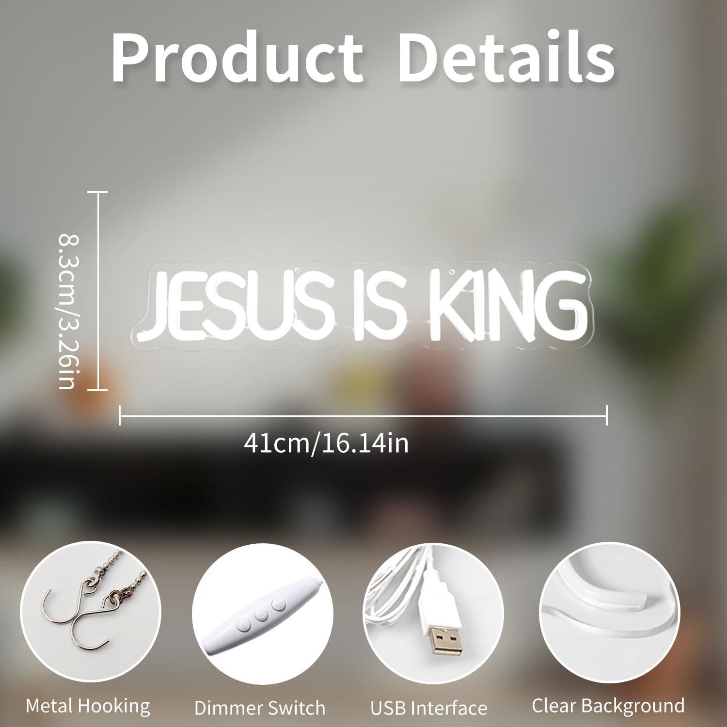 Letrero Neón LED Jesús Es Rey - Decoración Religiosa Blanca