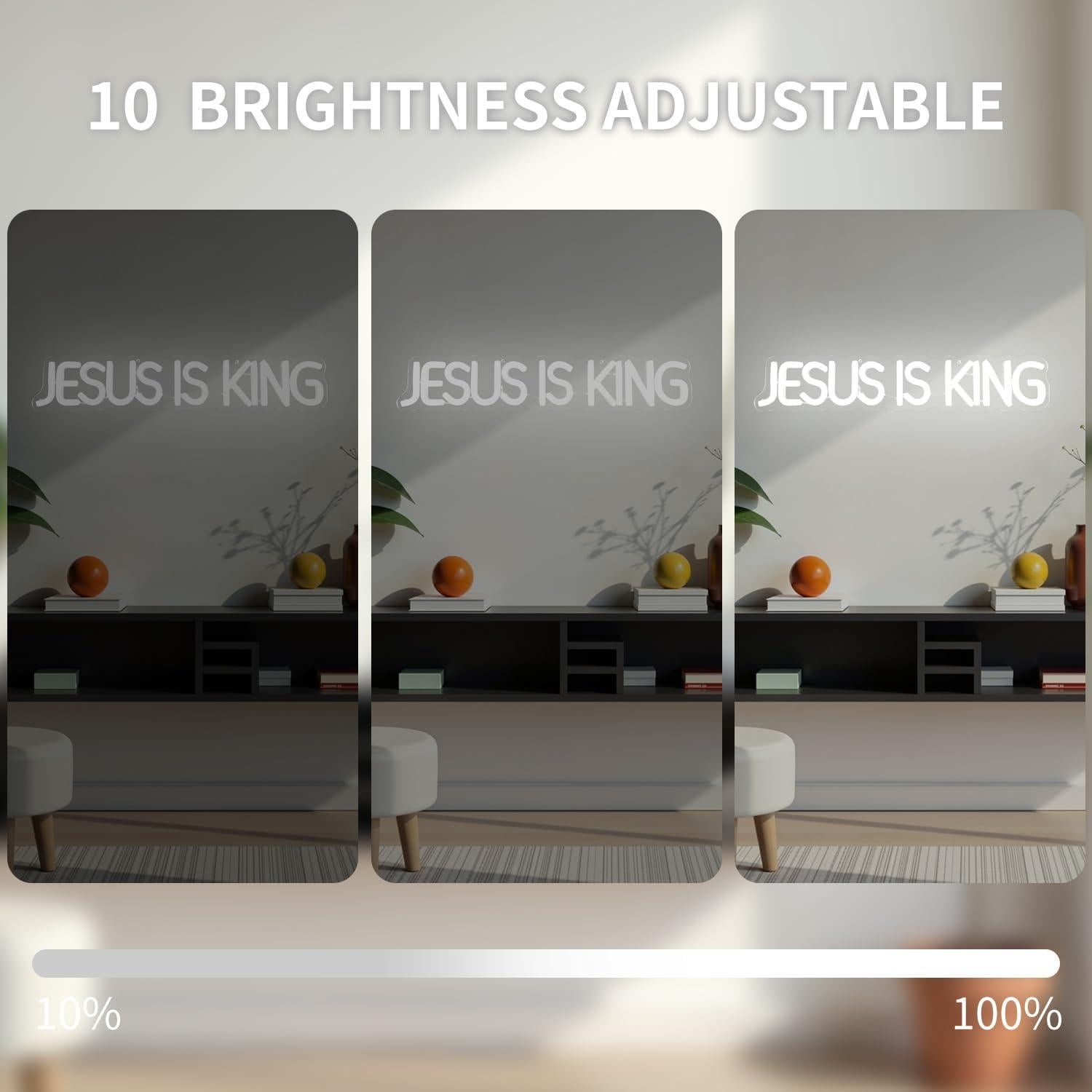 Letrero Neón LED Jesús Es Rey - Decoración Religiosa Blanca