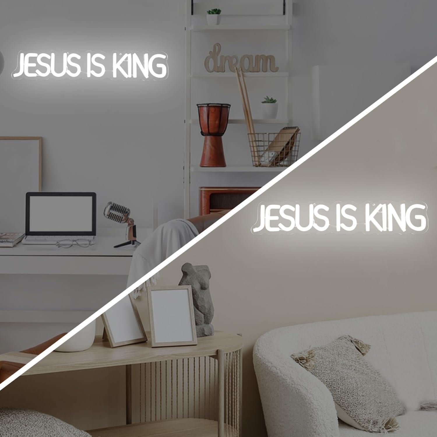 Letrero Neón LED Jesús Es Rey - Decoración Religiosa Blanca