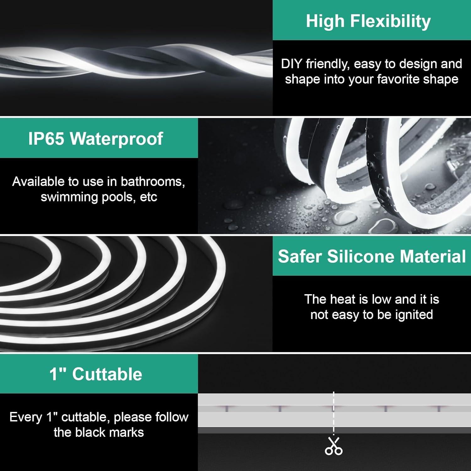 Tira LED Neón Flexible 5m MMEEVT Blanca IP65 para Interior/Exterior