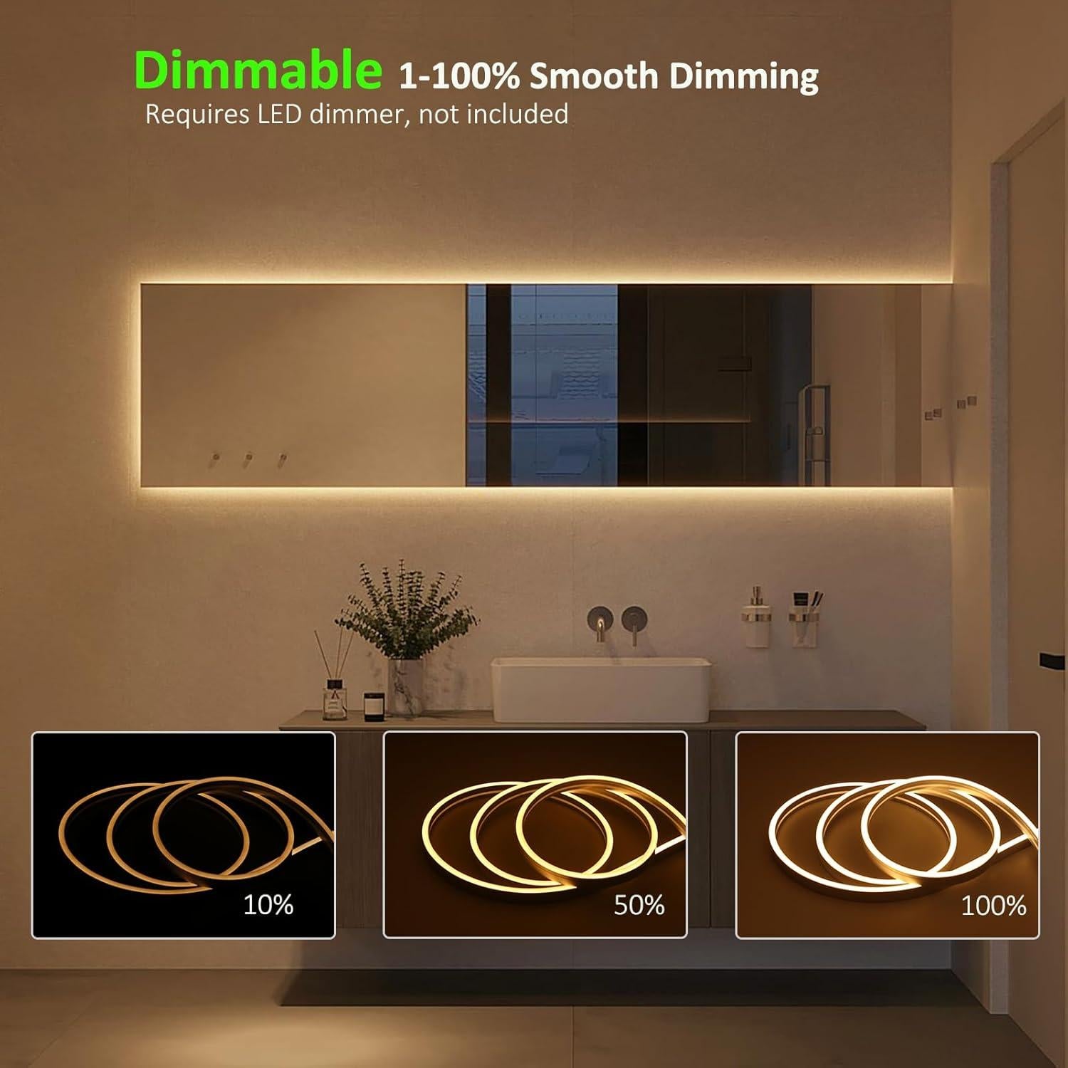 Tira de LED Neón JOYLIT 4x10MM 24V IP67 5M 3000K Blanco Cálido