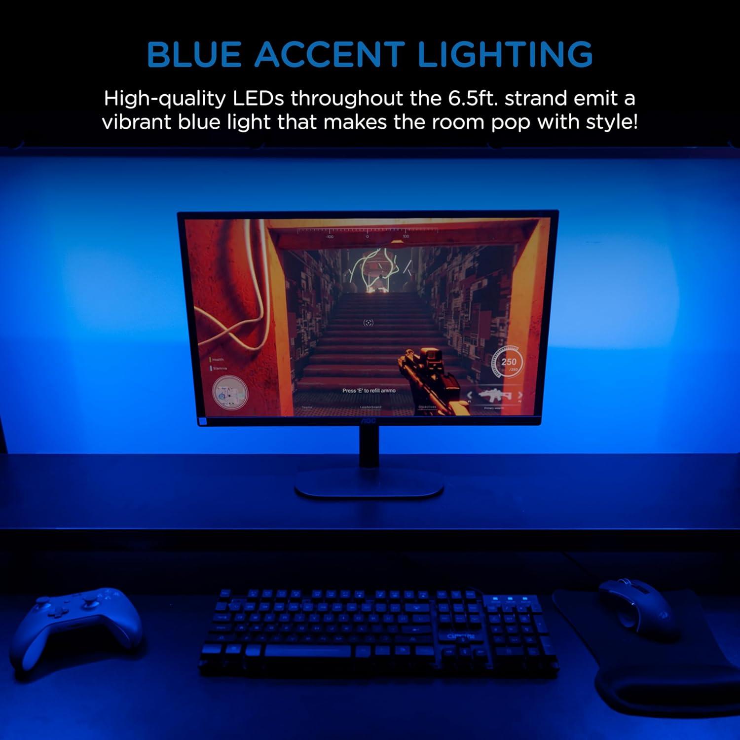 Luz LED flexible Enbrighten 1.98m USB Azul para juegos