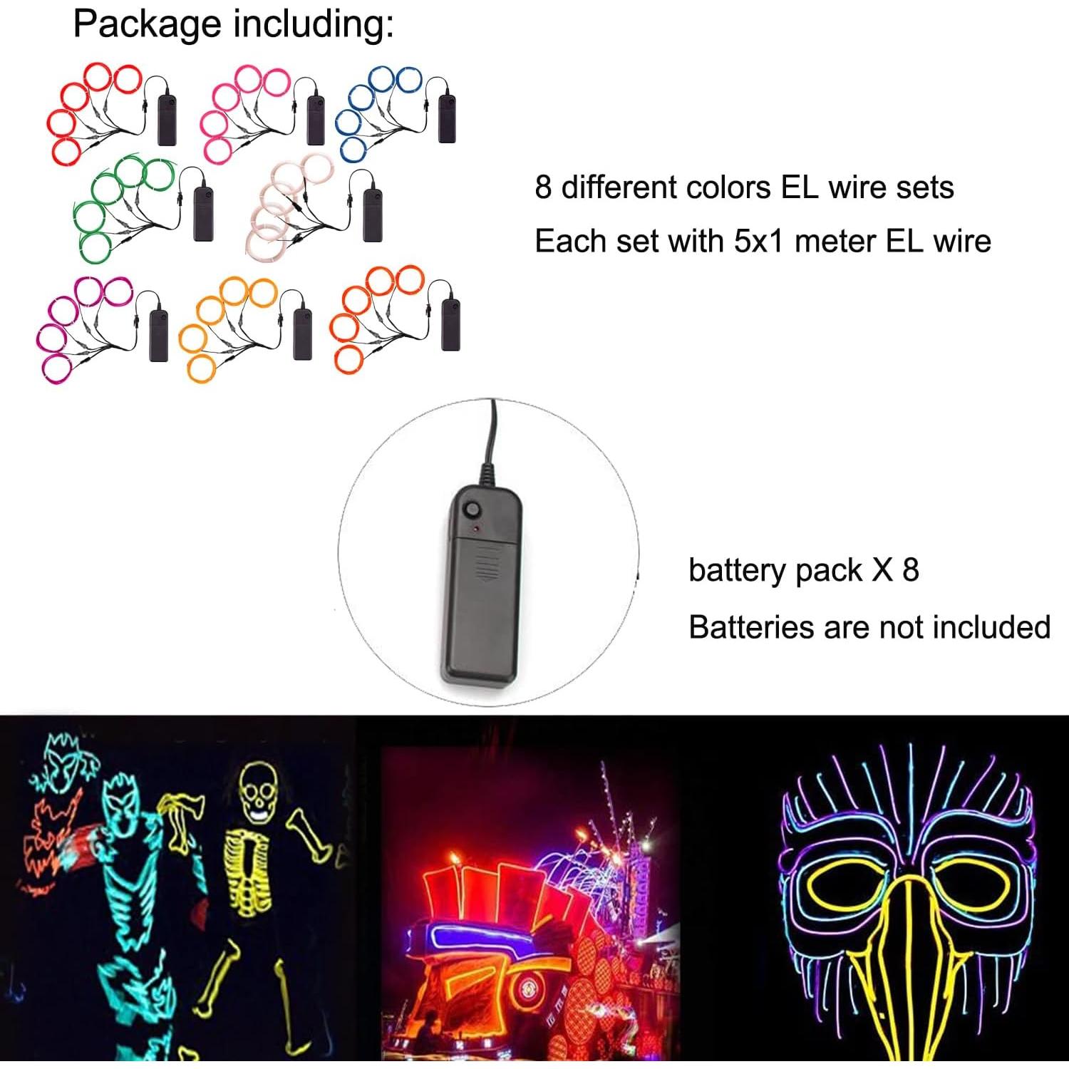 MaxLax Cable Electroluminiscente 8Pack 5x1m Multicolor