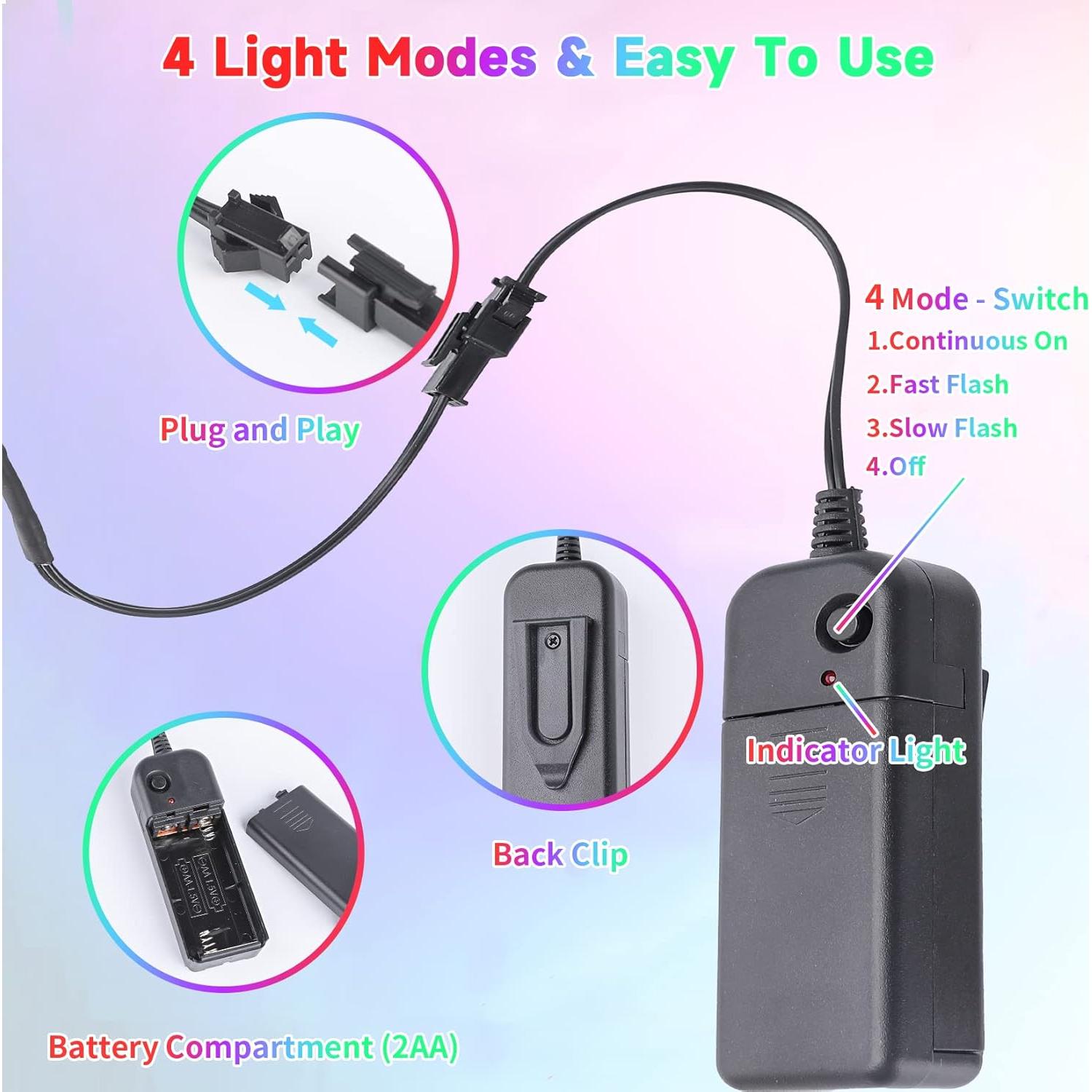 Cable de Luces de Neón EL 1M Azul Hielo Portátil DIY