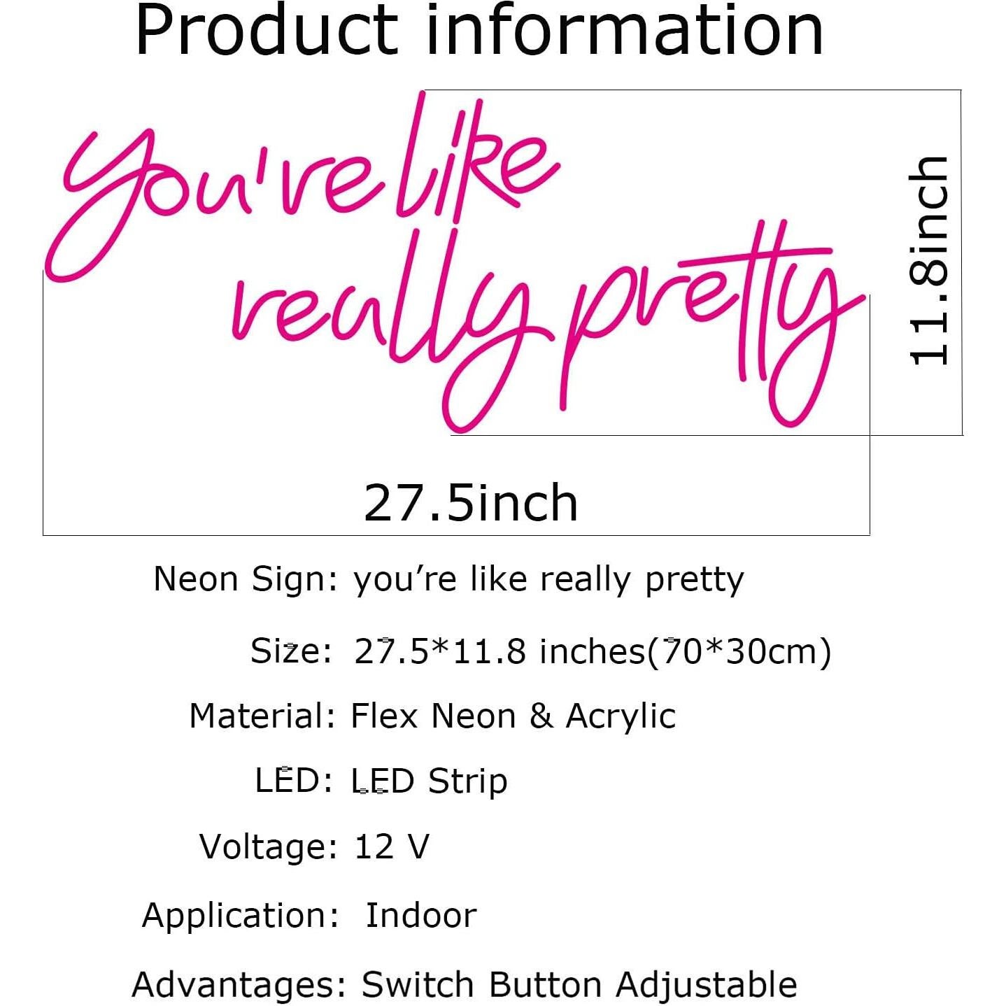 You're Like Really Pretty Neon Sign for Bedroom Decor Led Flex Neon Light Sign Bride Party Room Wedding Wall Decor Home Room Personalized Gift (Pink)