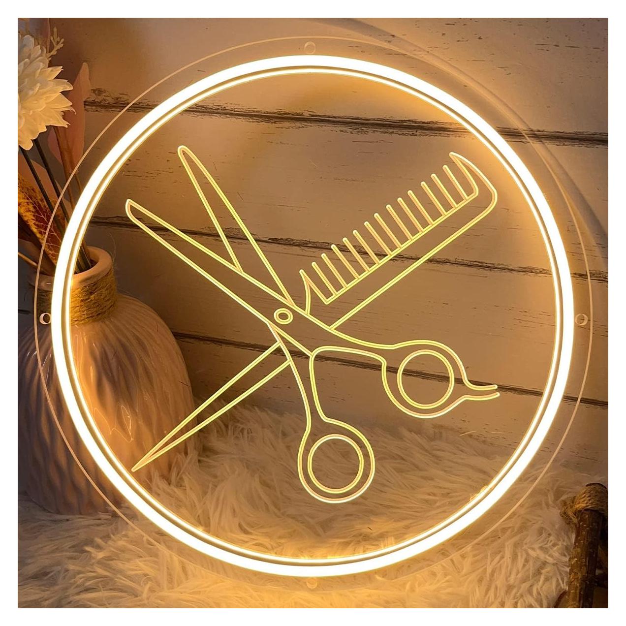Letrero de Neón LED Tijeras 30x30 cm Decoración Interior