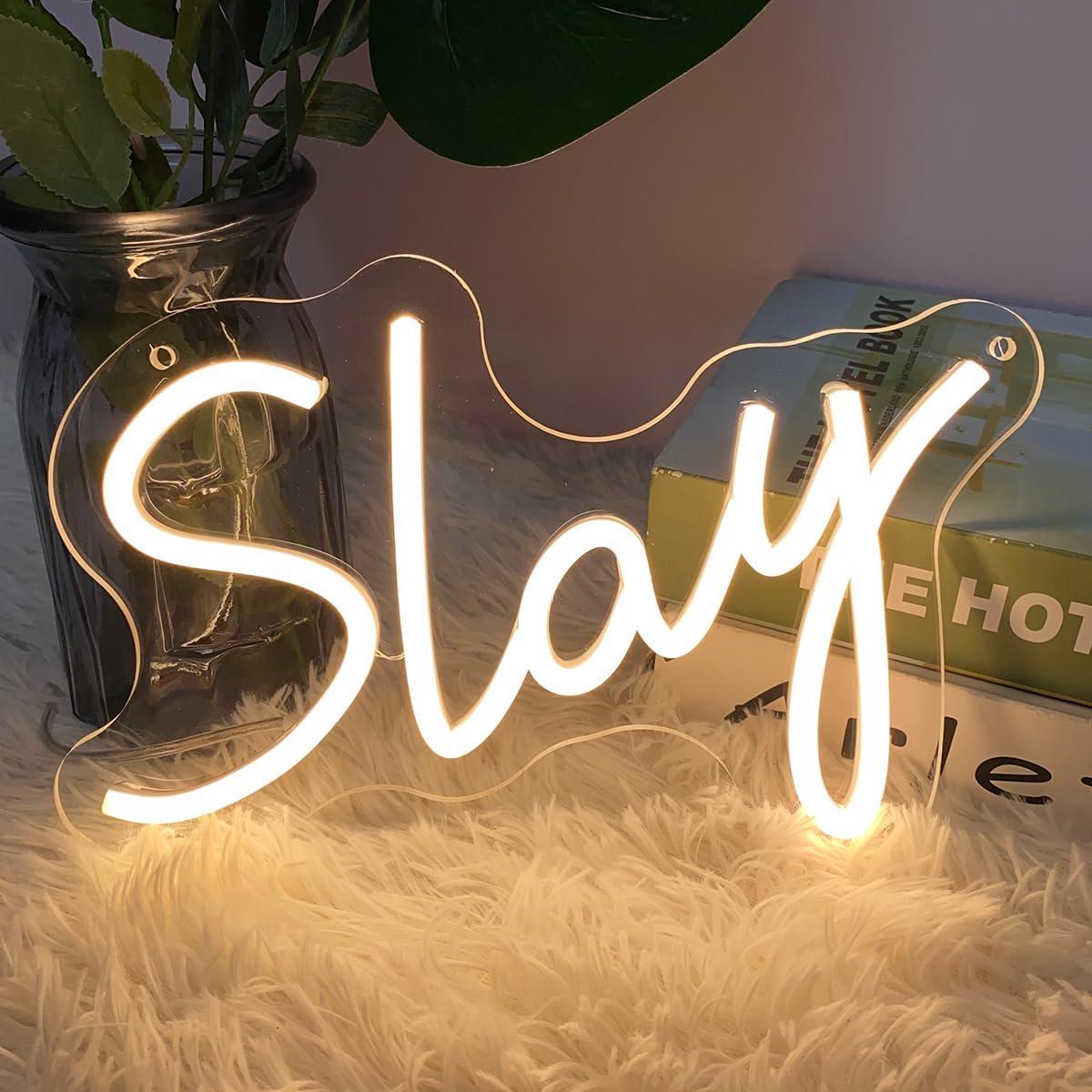 Letrero Neón Personalizado Slay LED 30x21.5 cm Blanco Cálido