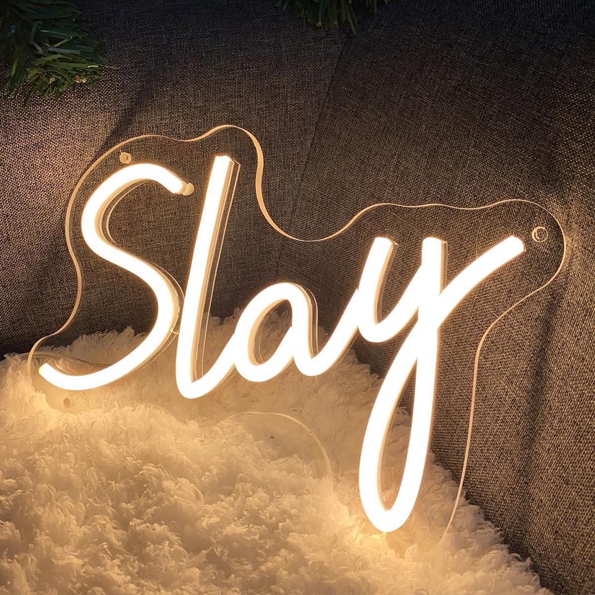 Letrero Neón Personalizado Slay LED 30x21.5 cm Blanco Cálido