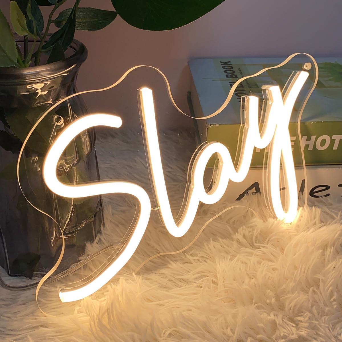 Letrero Neón Personalizado Slay LED 30x21.5 cm Blanco Cálido