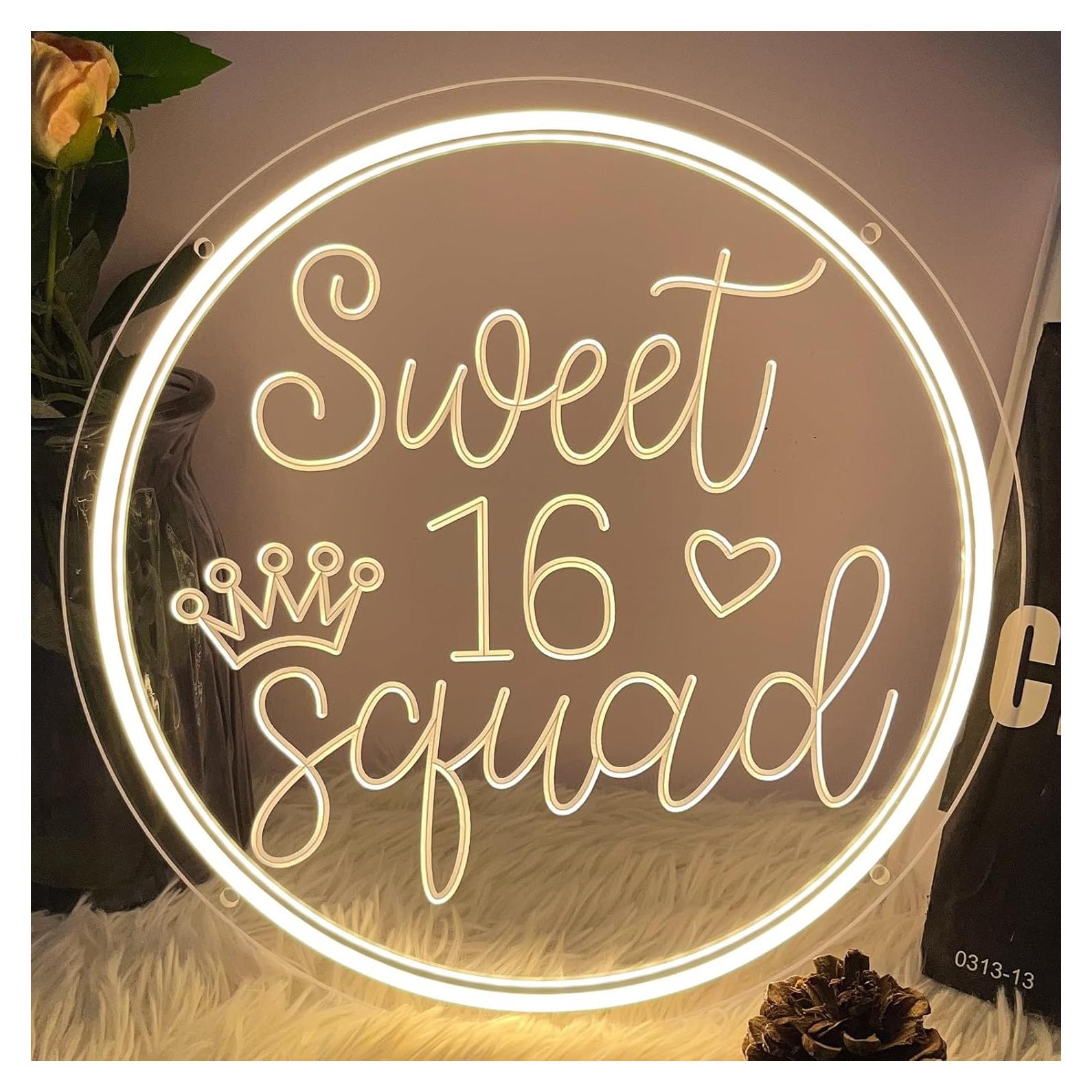 Cartel de Neón LED Sweet 16 Decoración 30x30cm ZPLNOSIN