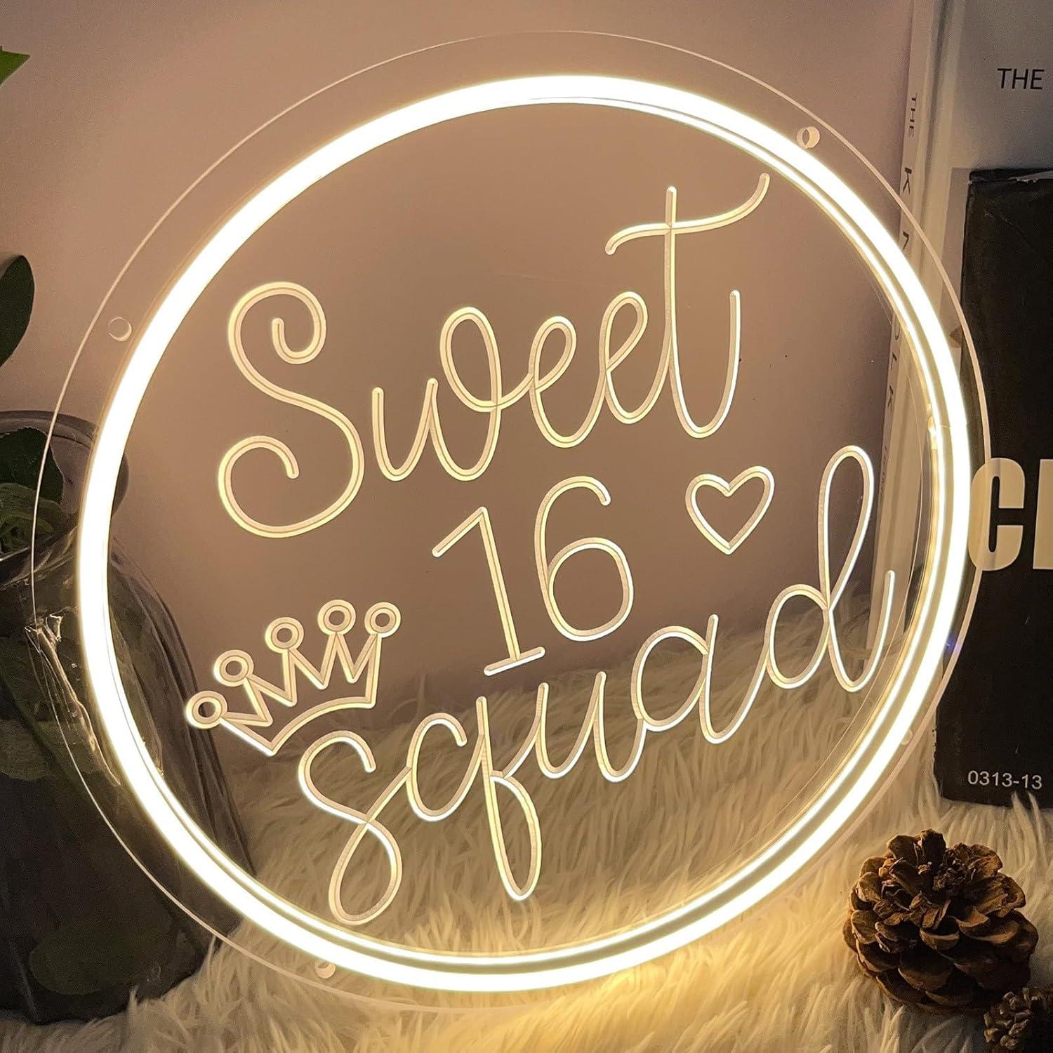 Cartel de Neón LED Sweet 16 Decoración 30x30cm ZPLNOSIN