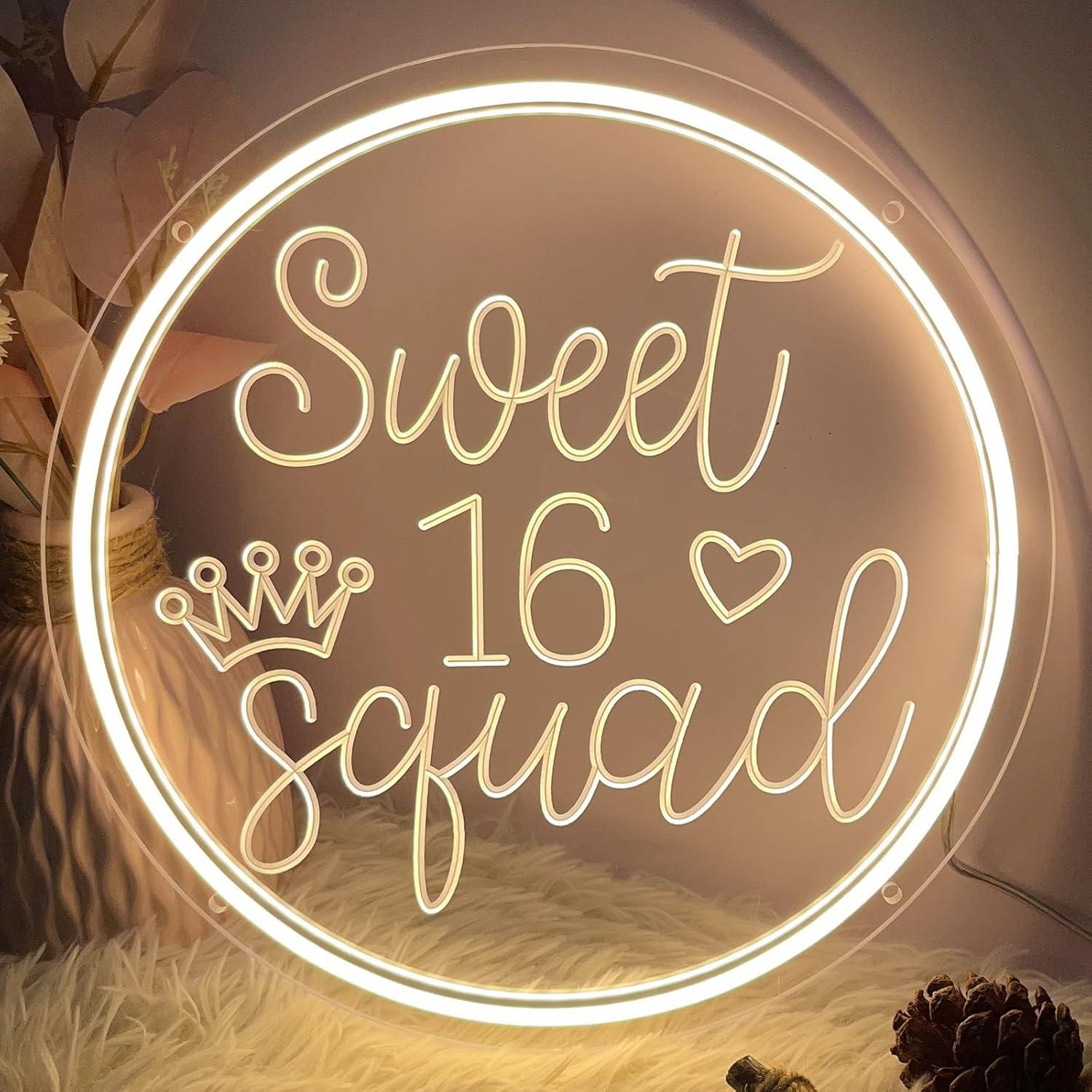 Cartel de Neón LED Sweet 16 Decoración 30x30cm ZPLNOSIN