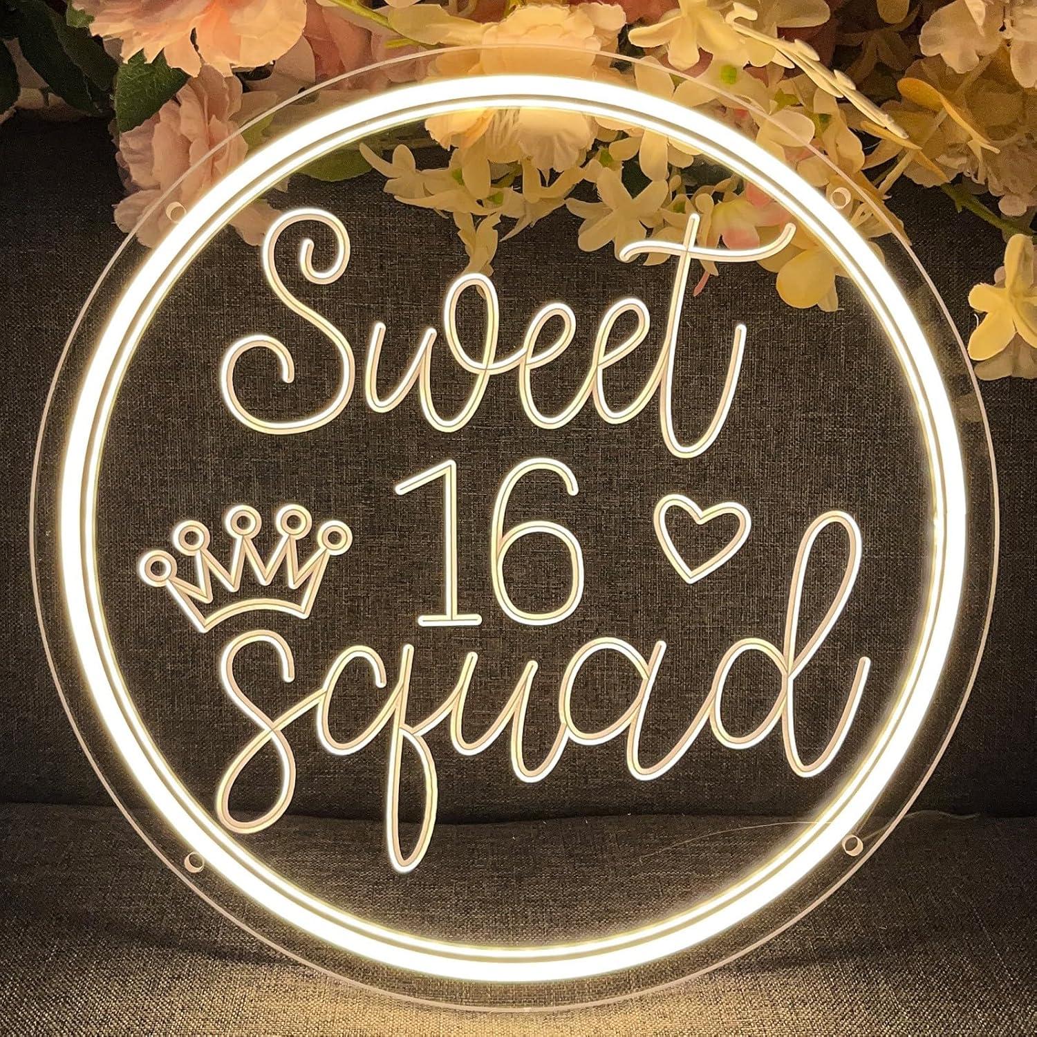 Cartel de Neón LED Sweet 16 Decoración 30x30cm ZPLNOSIN