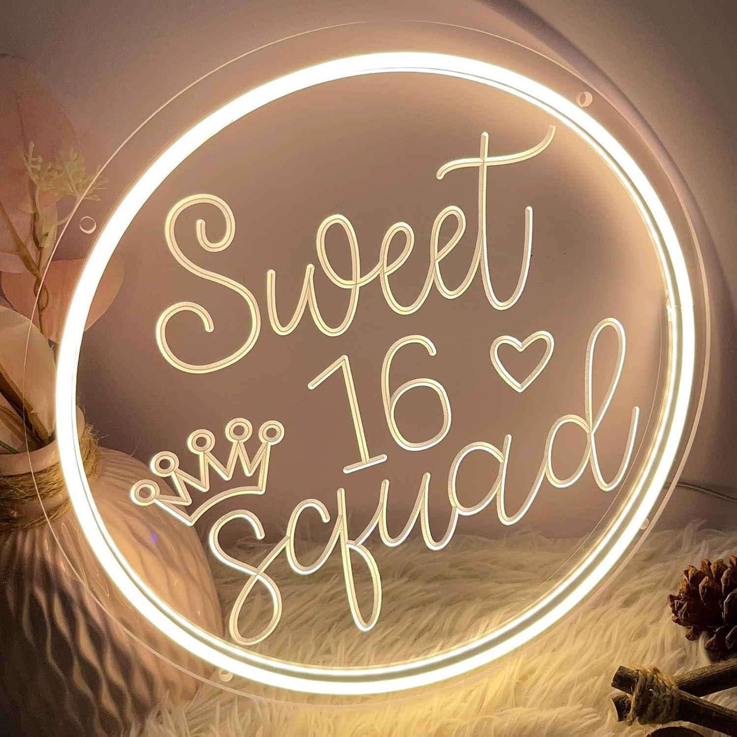 Cartel de Neón LED Sweet 16 Decoración 30x30cm ZPLNOSIN