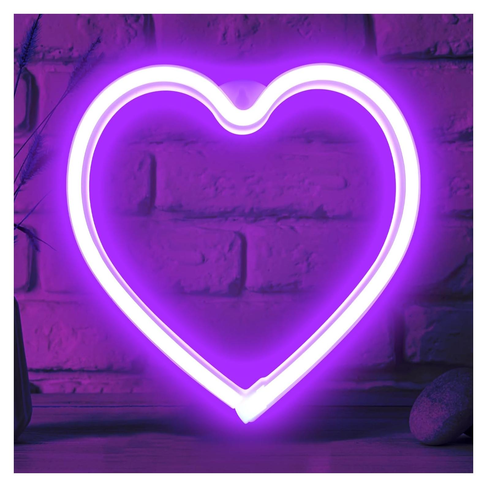 Luz de Corazón de Neón LED Kreyfer 21x20 cm Púrpura