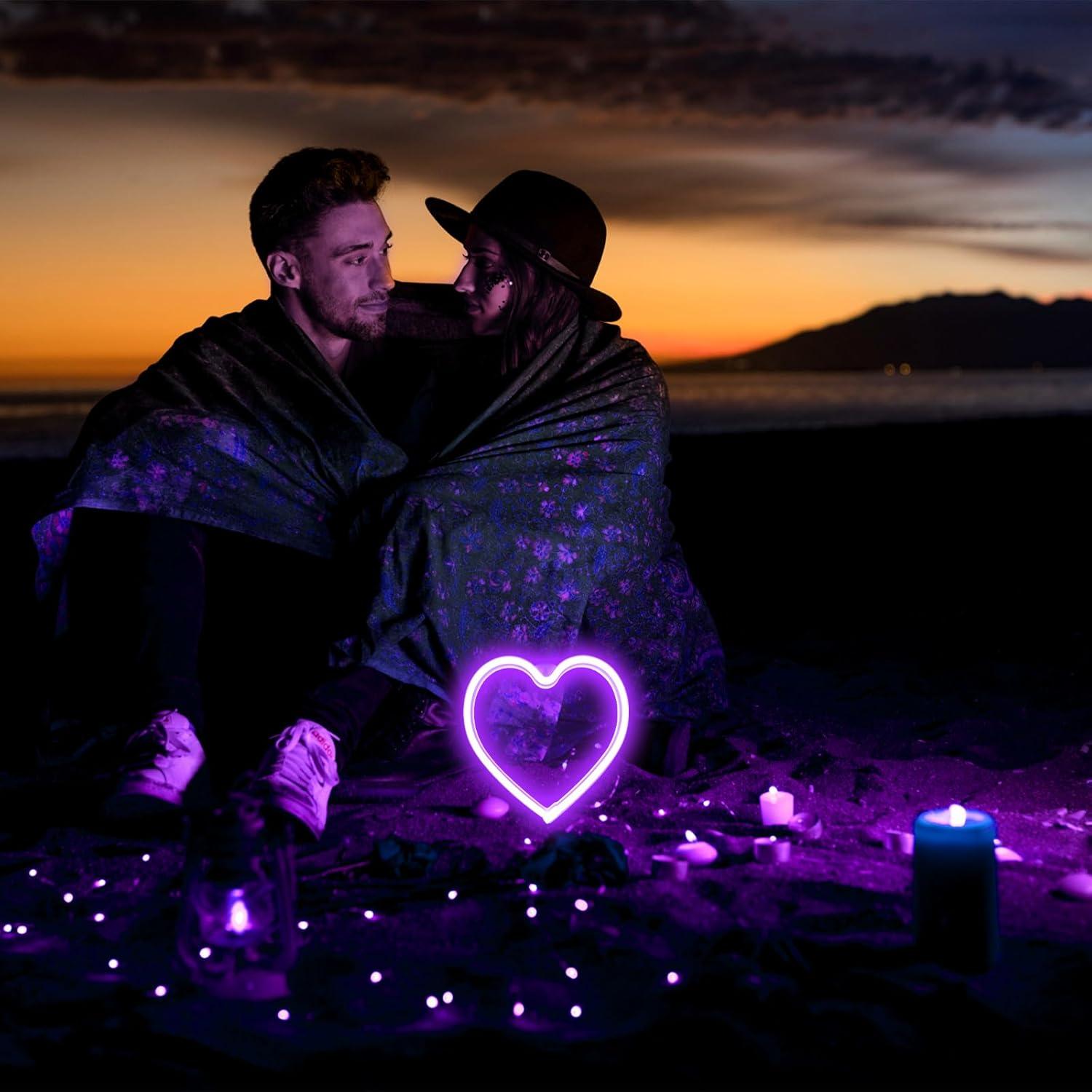 Luz de Corazón de Neón LED Kreyfer 21x20 cm Púrpura