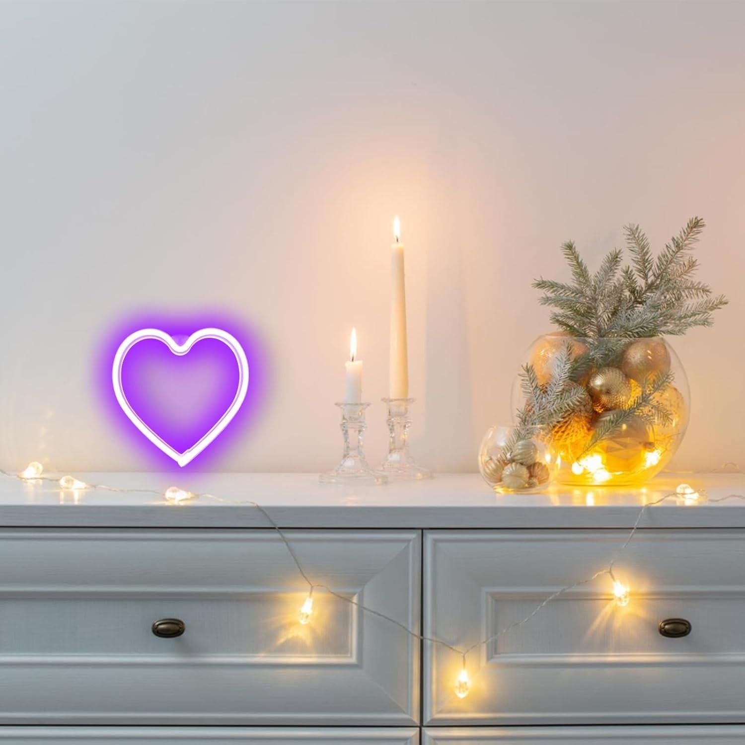 Luz de Corazón de Neón LED Kreyfer 21x20 cm Púrpura
