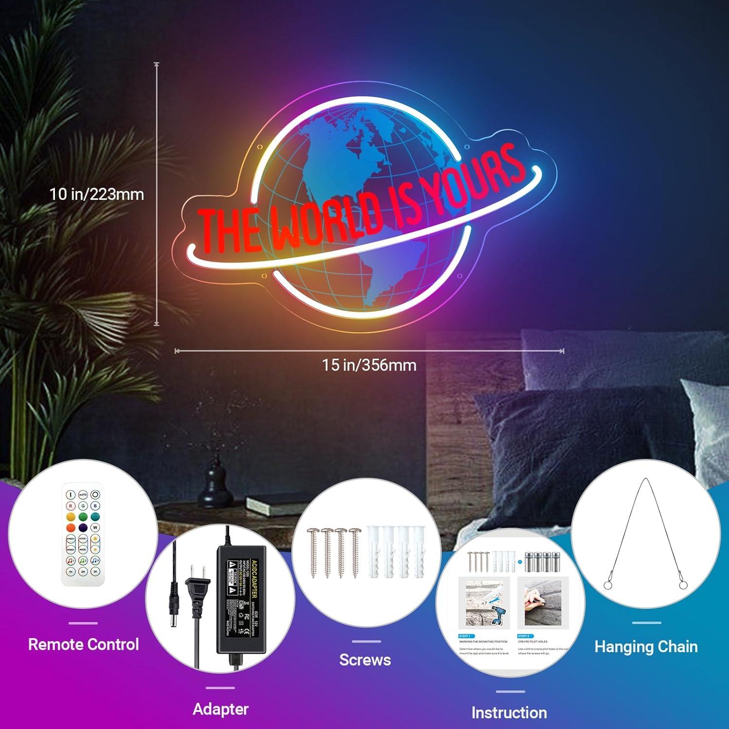 Letrero de Neón El Mundo es Tuyo KiMineon LED Multicolor