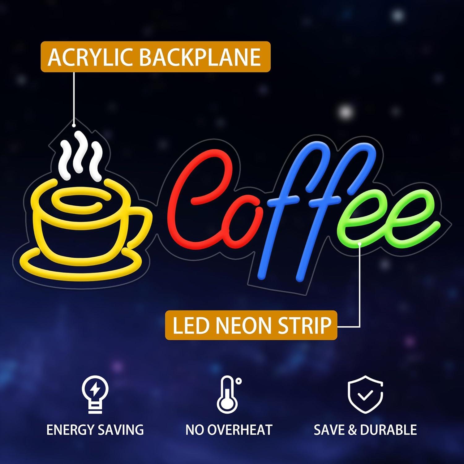 Cartel de Neón Café Moneter 45x19.6 cm Decoración Pared