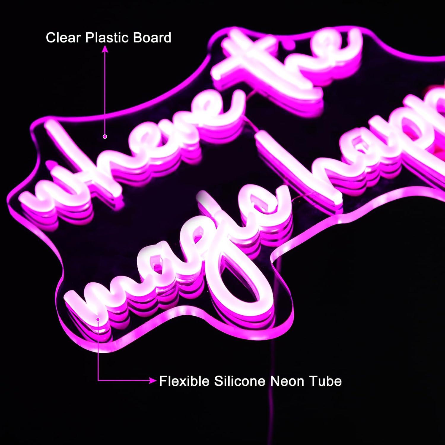 Letrero Neón LED Rosa Donde La Magia Sucede 33x56 cm