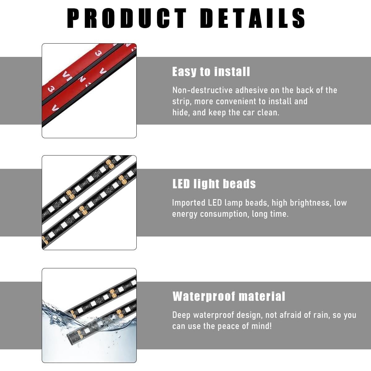 Tira de Luz LED Interior de Coche Wevdn 12V Blanca 22.5x19.1cm