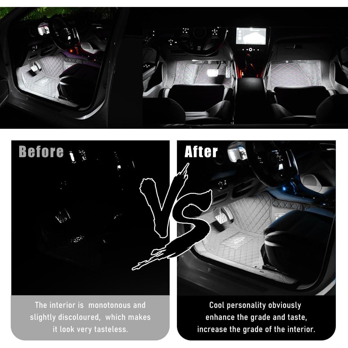 Tira de Luz LED Interior de Coche Wevdn 12V Blanca 22.5x19.1cm