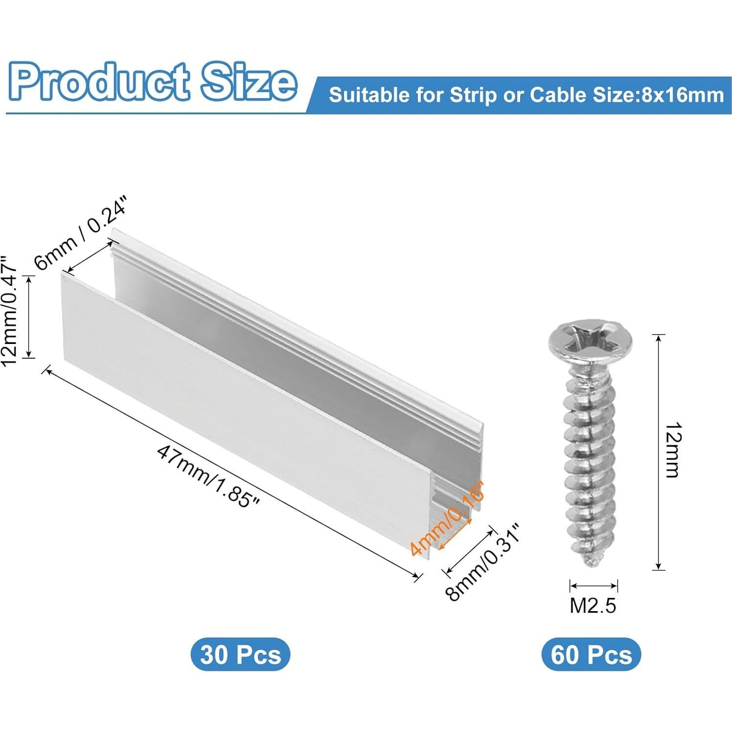 Soportes de Montaje para Luces LED PATIKIL 30 Pcs Aluminio