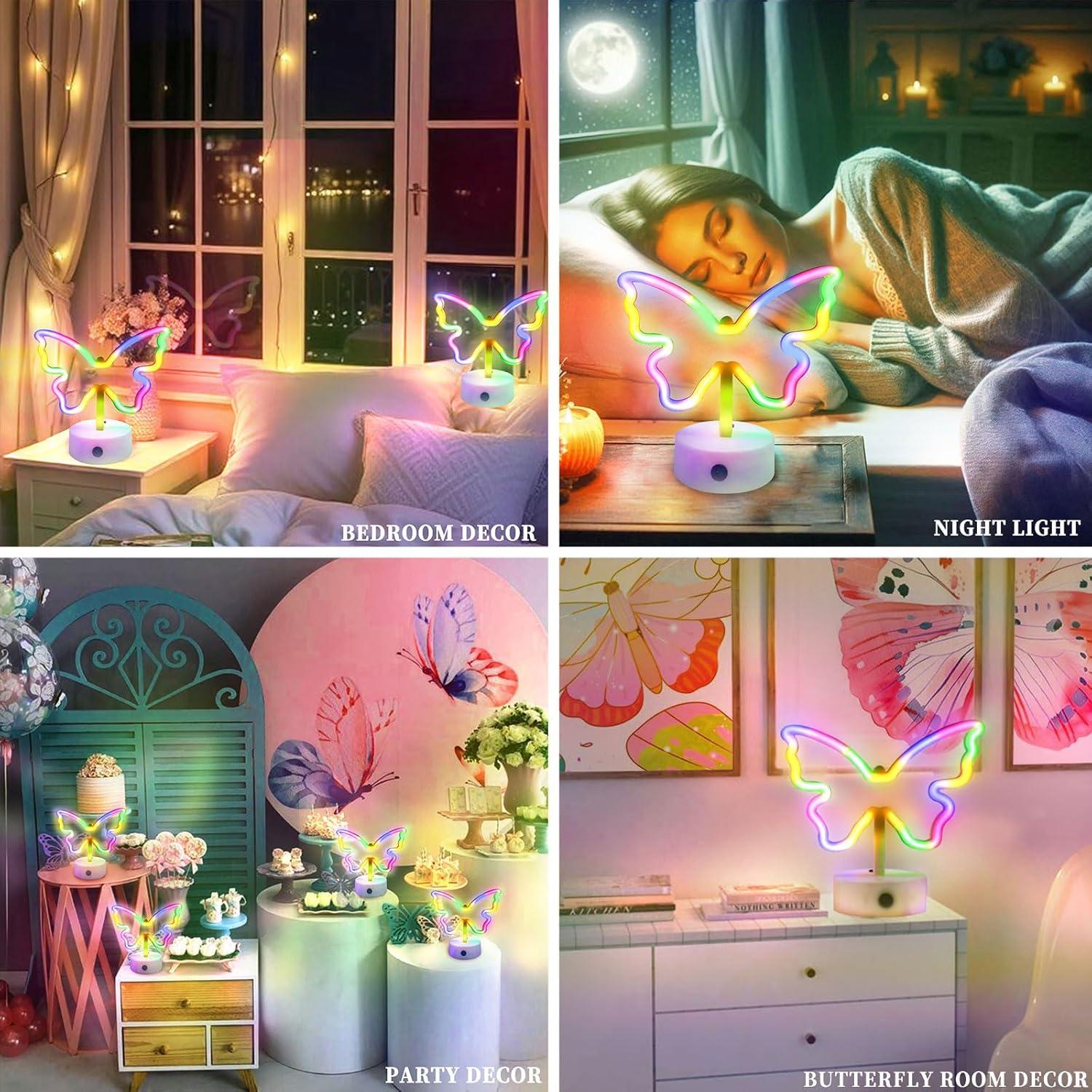 Luz de Neón Mariposa Multicolor Gpurplebud - 20 cm
