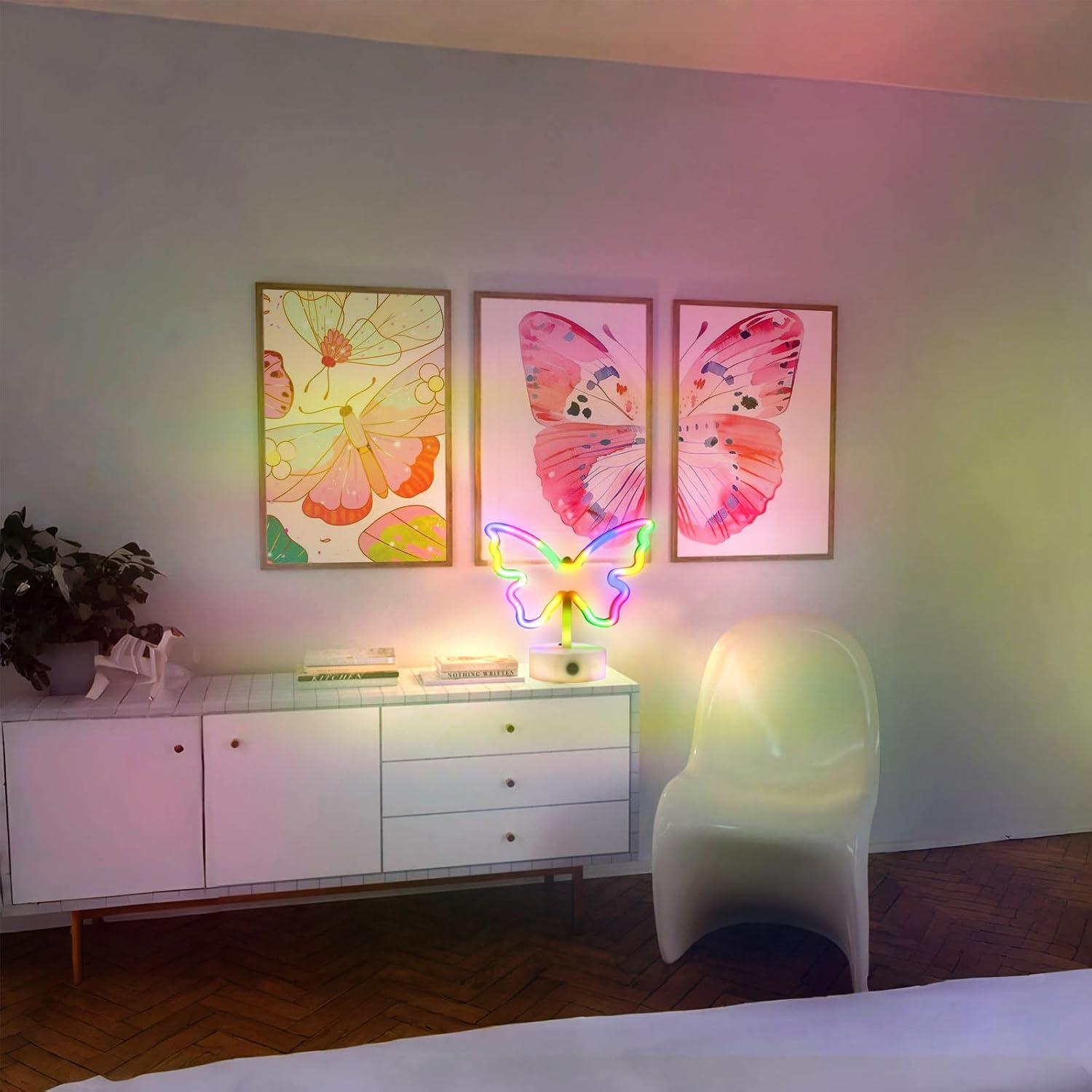 Luz de Neón Mariposa Multicolor Gpurplebud - 20 cm