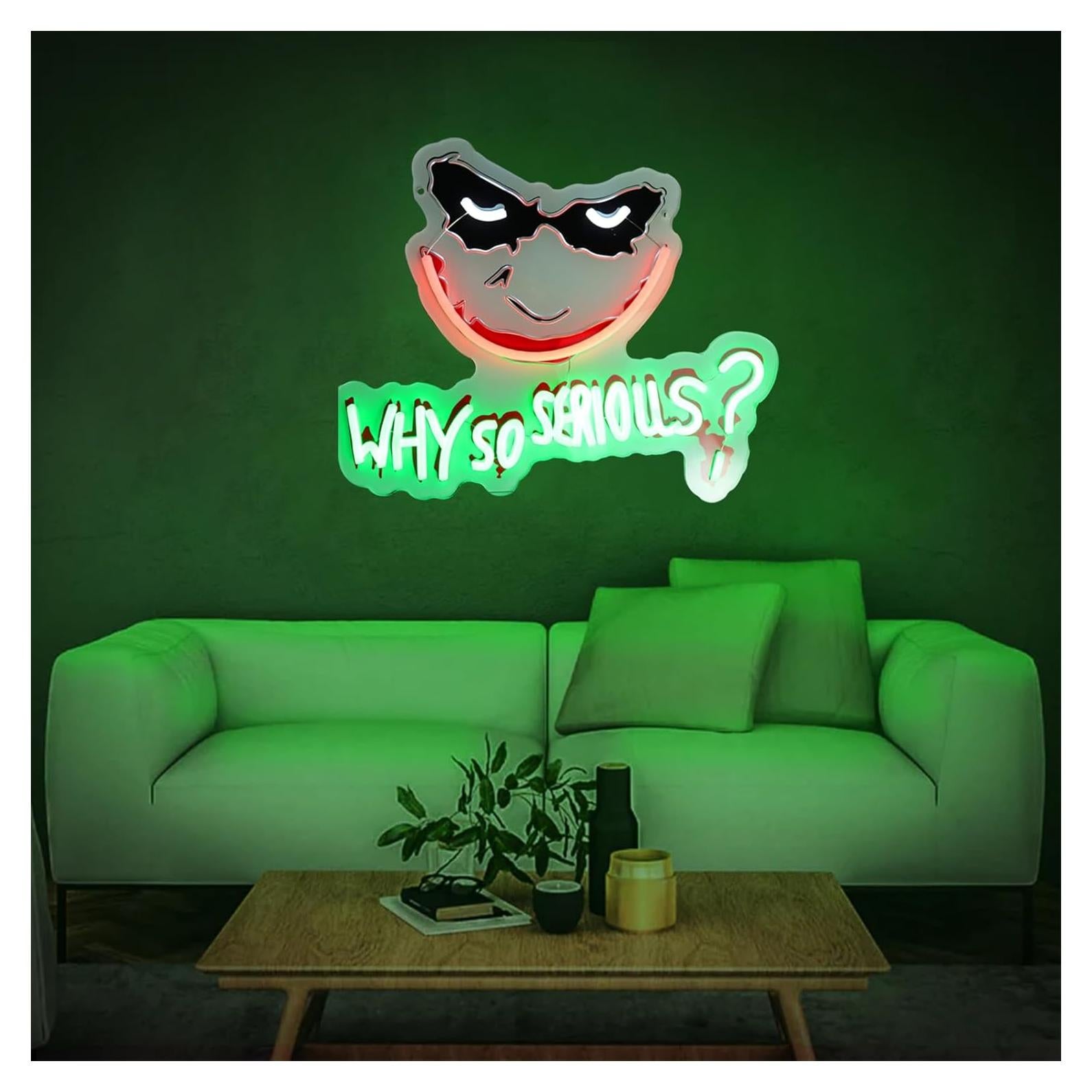 Why So Serious Uv Print Neon Signs for Wall Decor,Funnly Joker Neon Lights with Dimmer Swith,USB Power Joker LED Neon Lights for Bedroom Living Room Birthday Party Man Cave Movie Fans Giftss