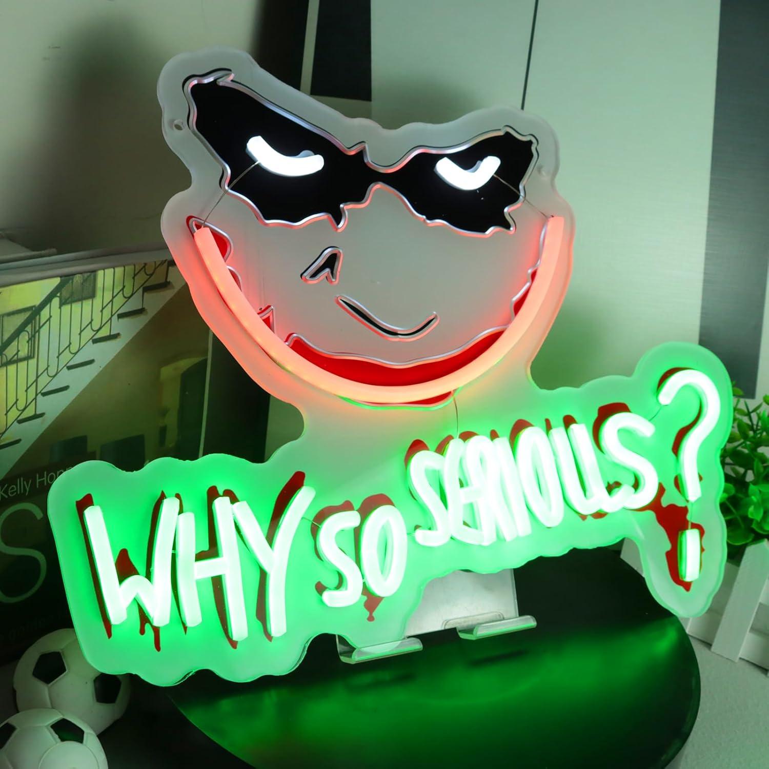 Why So Serious Uv Print Neon Signs for Wall Decor,Funnly Joker Neon Lights with Dimmer Swith,USB Power Joker LED Neon Lights for Bedroom Living Room Birthday Party Man Cave Movie Fans Giftss