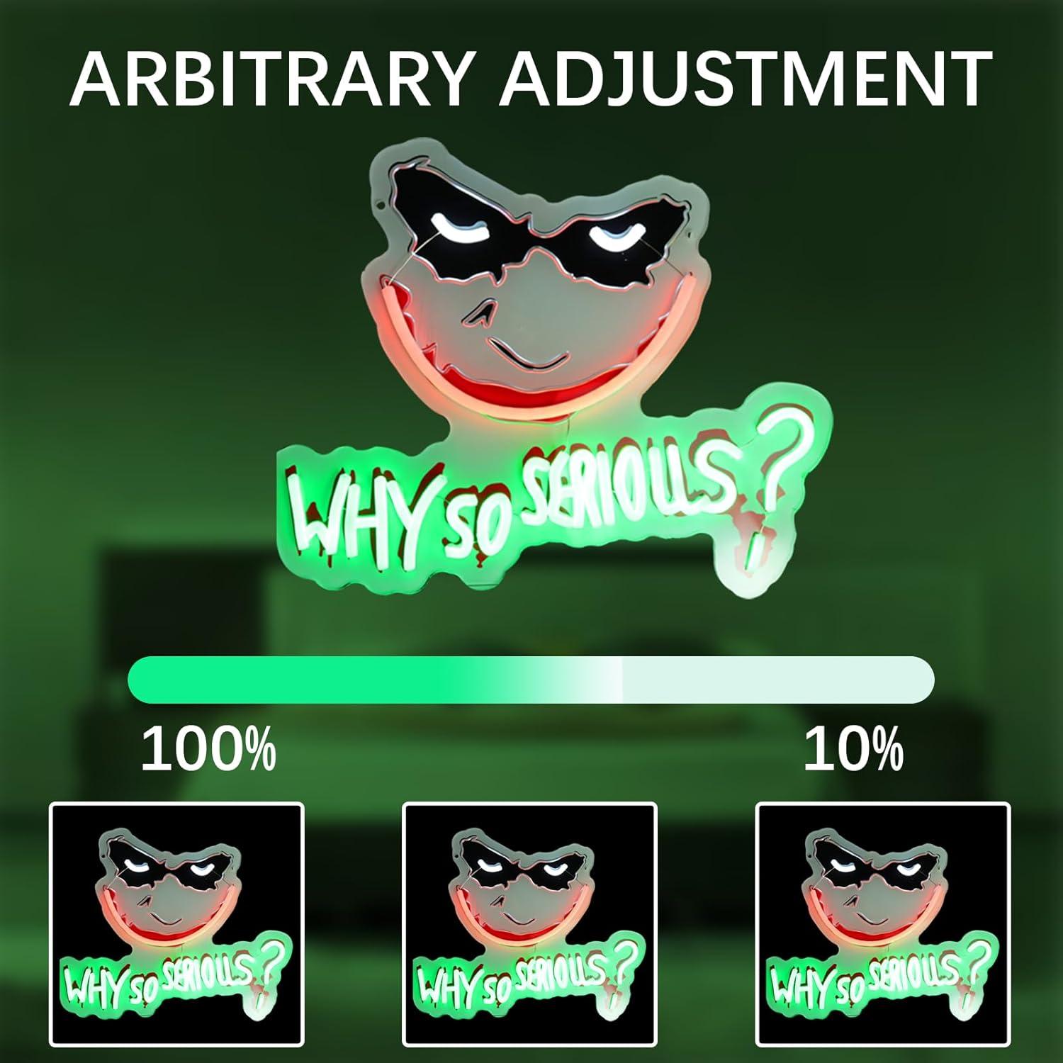 Why So Serious Uv Print Neon Signs for Wall Decor,Funnly Joker Neon Lights with Dimmer Swith,USB Power Joker LED Neon Lights for Bedroom Living Room Birthday Party Man Cave Movie Fans Giftss